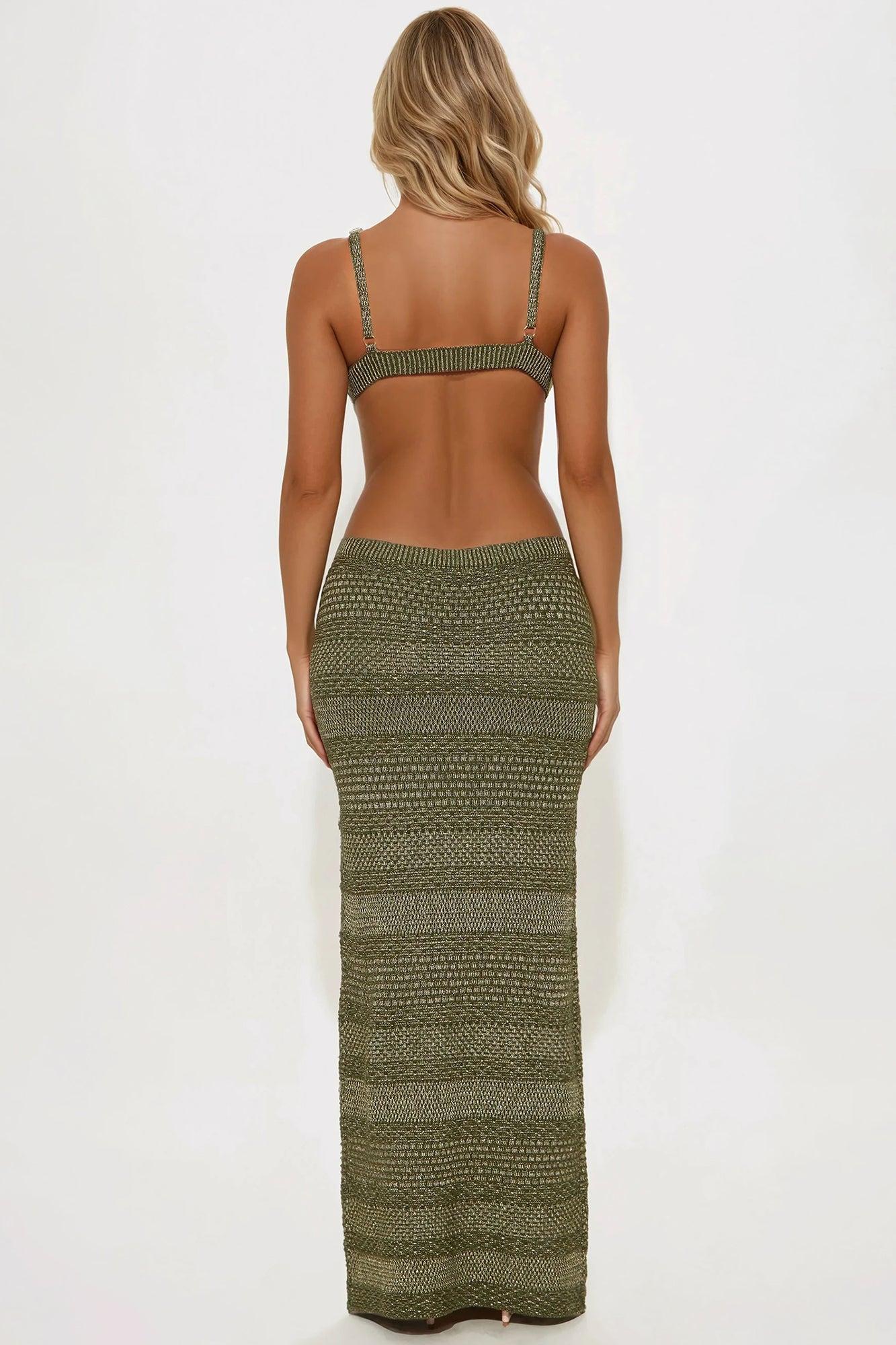 Ibiza Metallic Crochet Maxi Dress - Olive Product Image