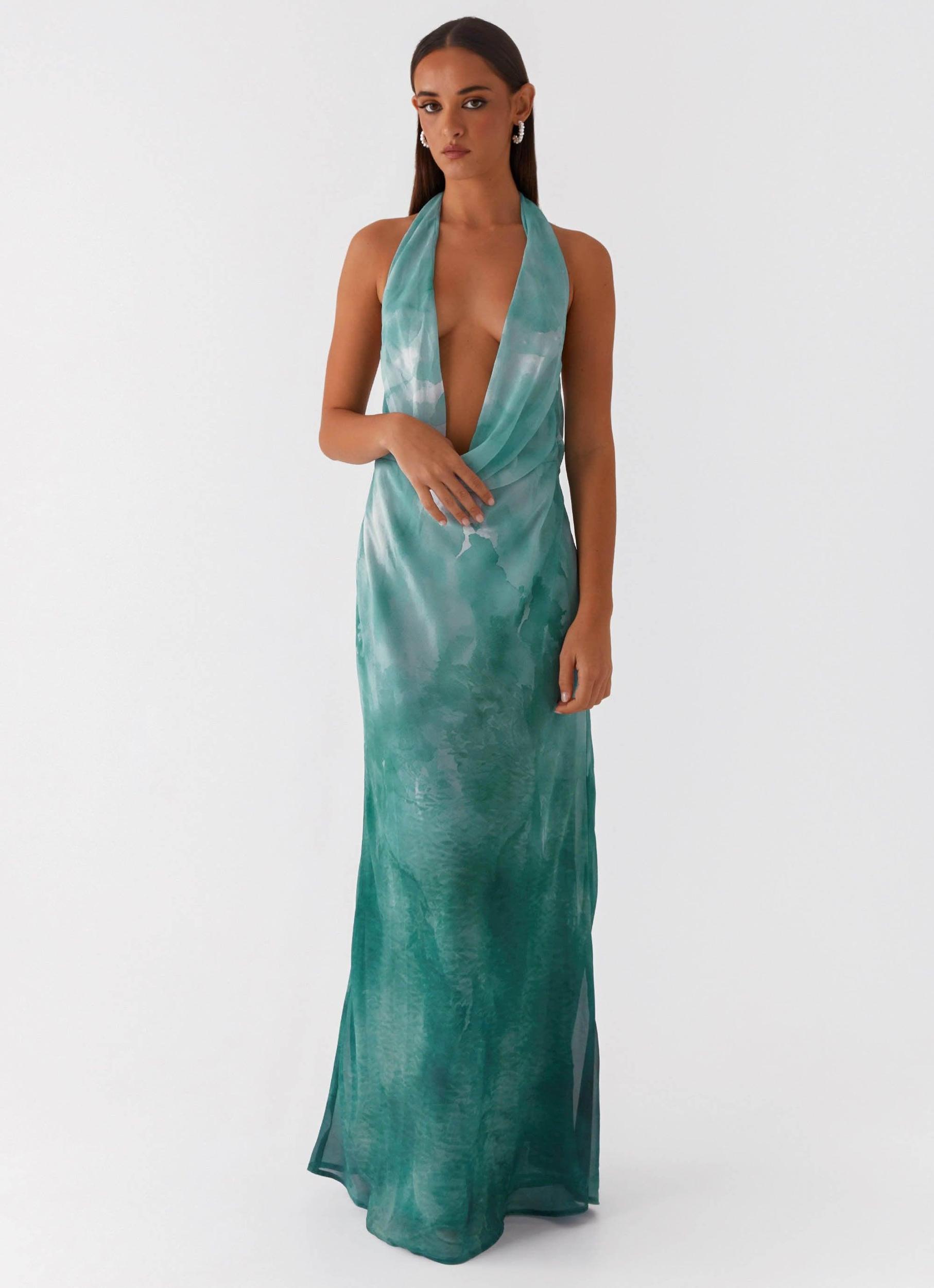 Nerissa Cowl Neck Maxi Dress - Green Tie Dye Product Image