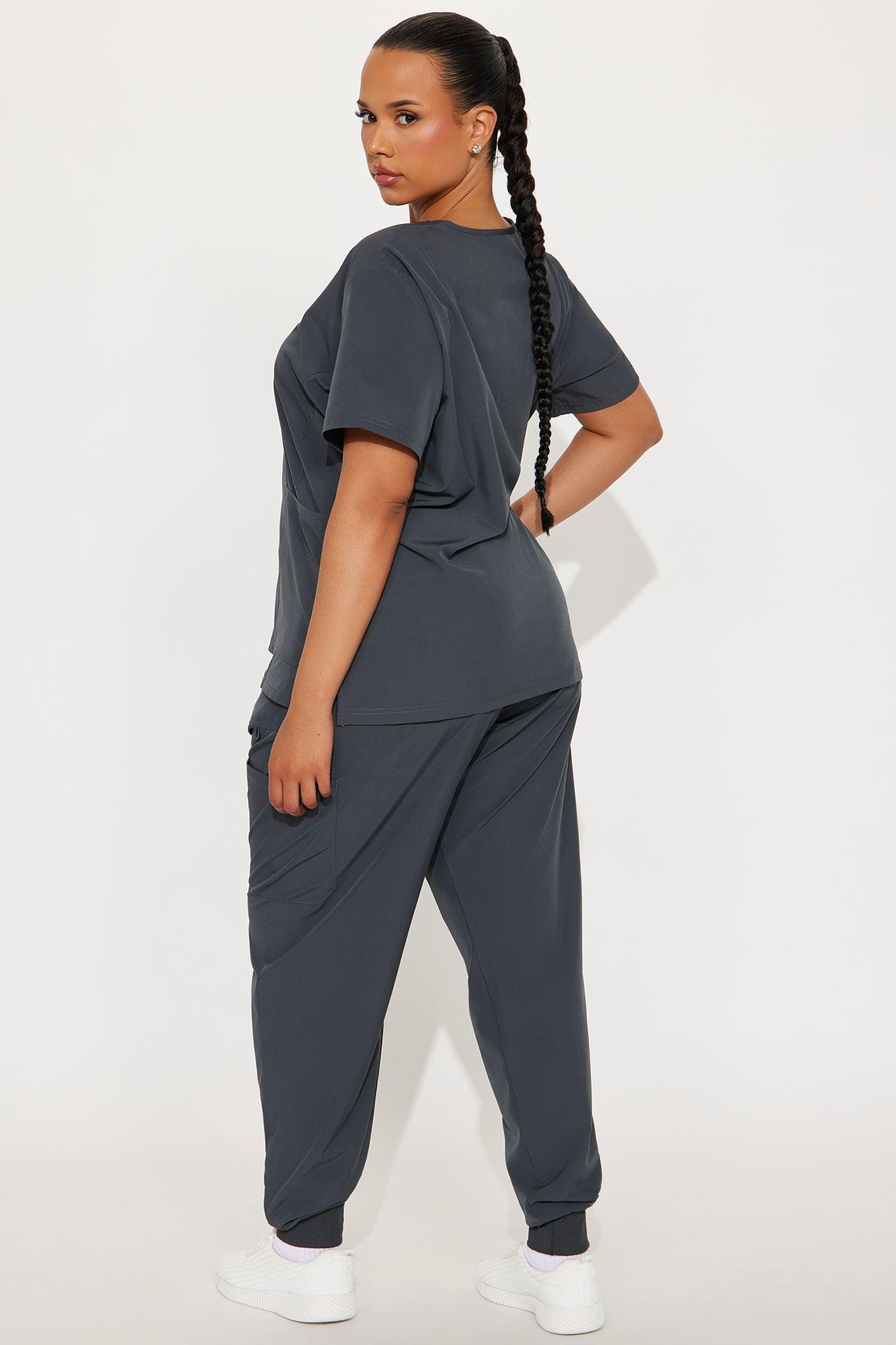 Essential 4 Way Stretch Scrub Uniform Jogger Set - Charcoal Female Product Image