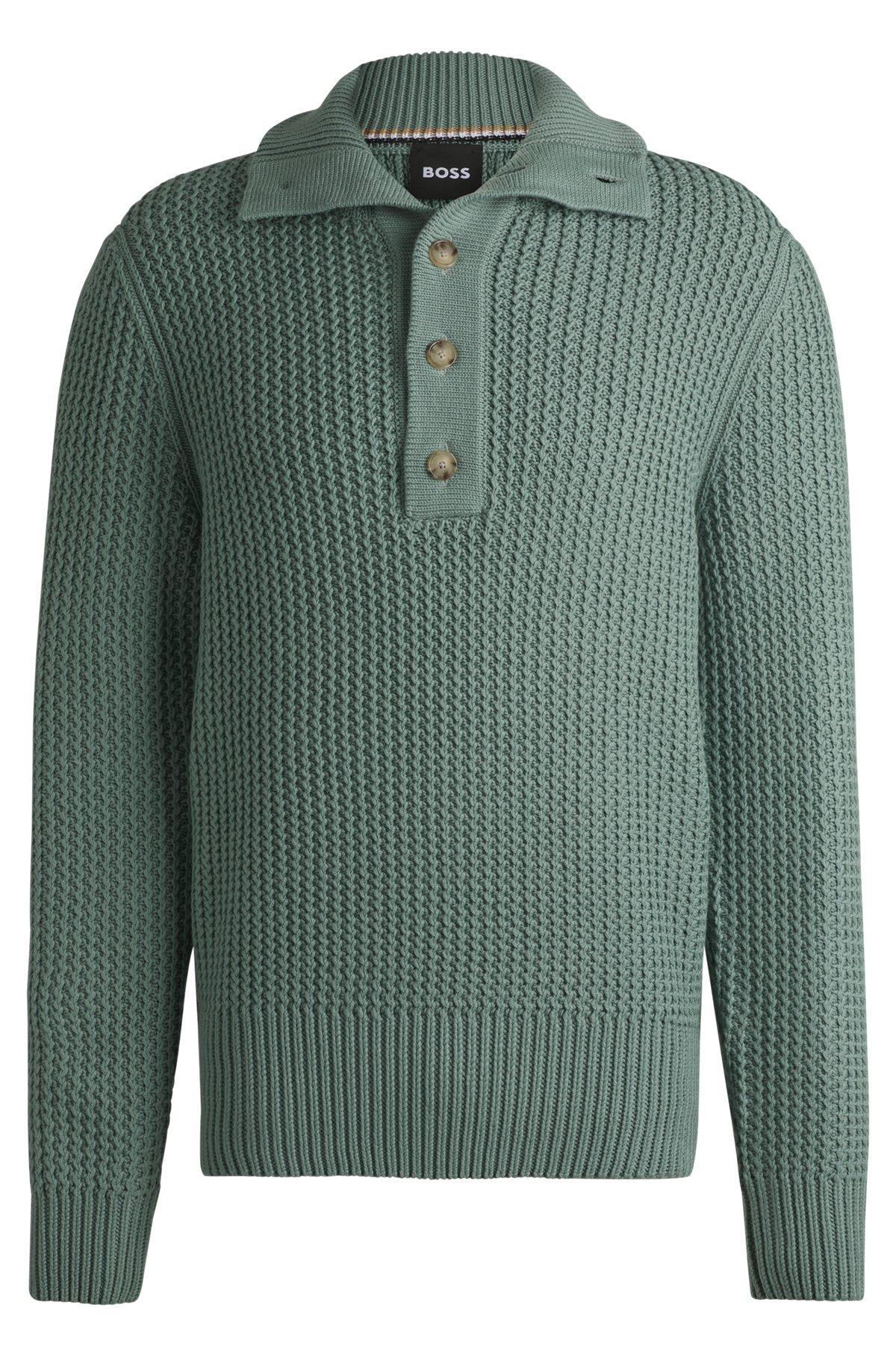 Wool regular-fit sweater with buttoned placket Product Image