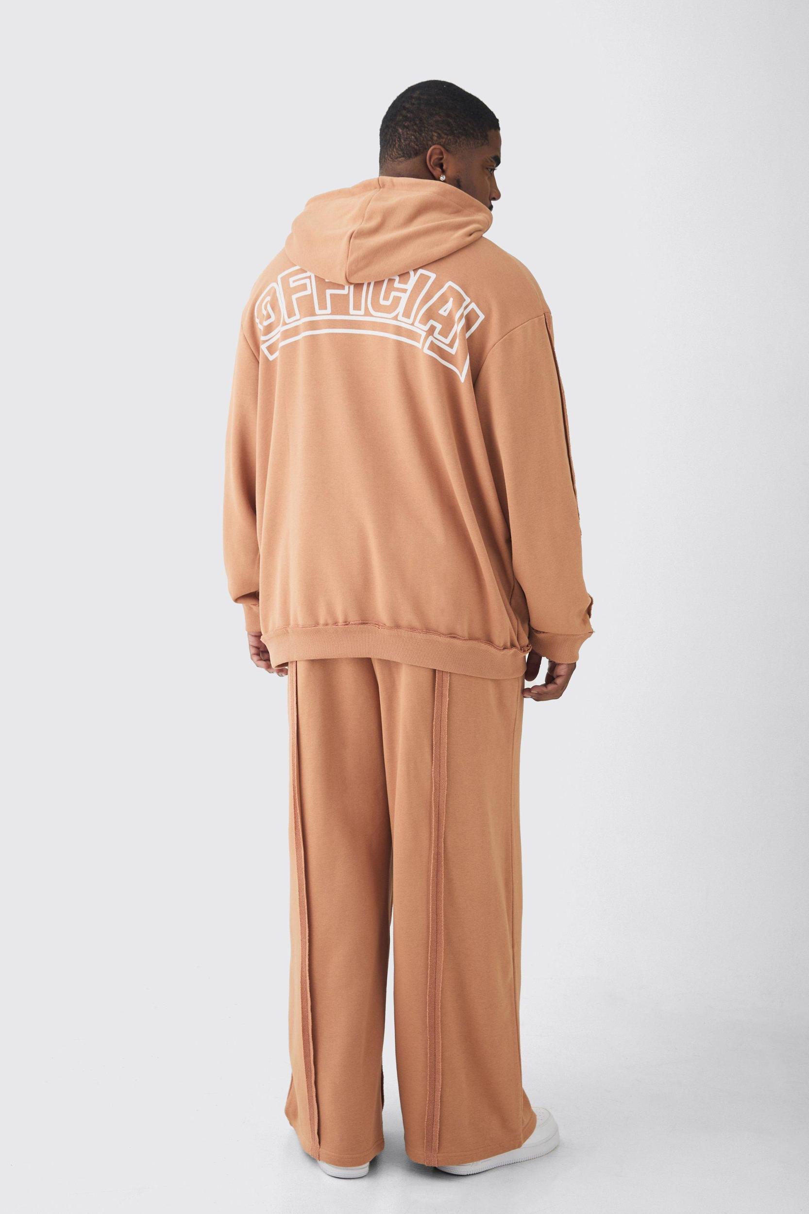 Plus Oversized Zip Applique Raw Seam & Wide Fit Sweatpants Tracksuit | boohooMAN USA Product Image