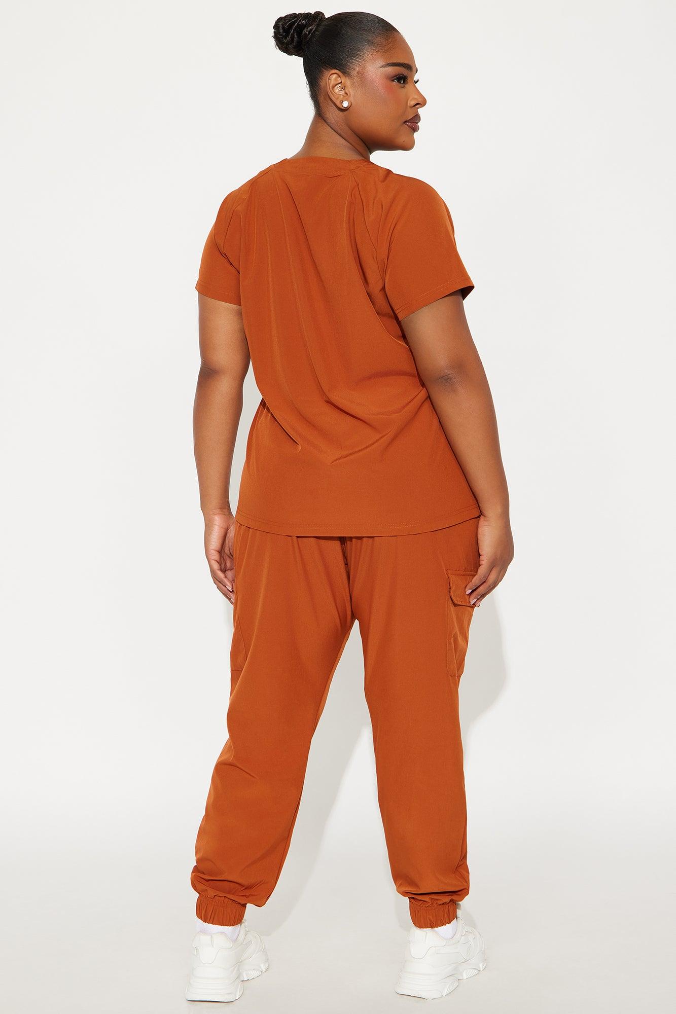 4 Way Stretch 2 Front Pocket Scrubs Rib Jogger Set - Cognac Female Product Image