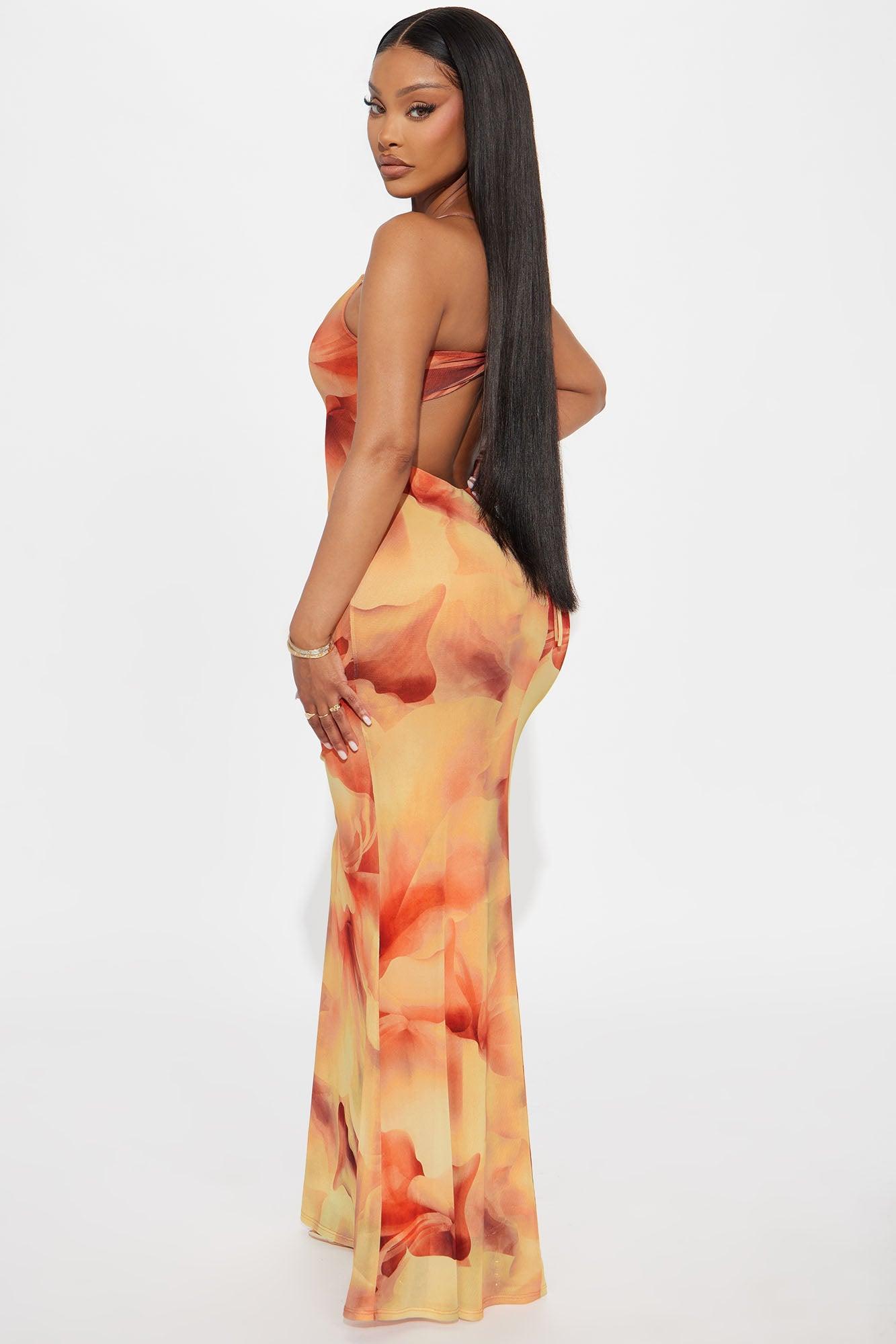 Anna Mesh Maxi Dress - Orange/combo Product Image