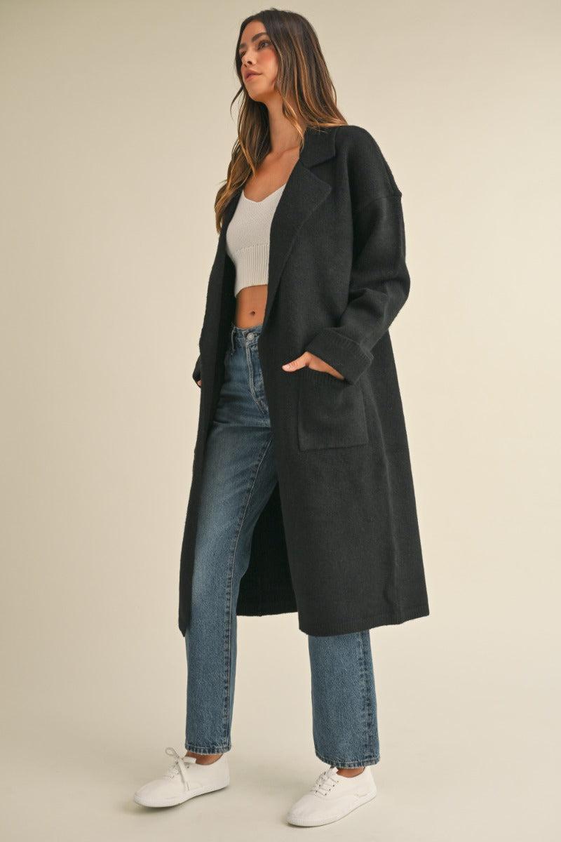 Collared Sweater Knit Long Jacket Product Image