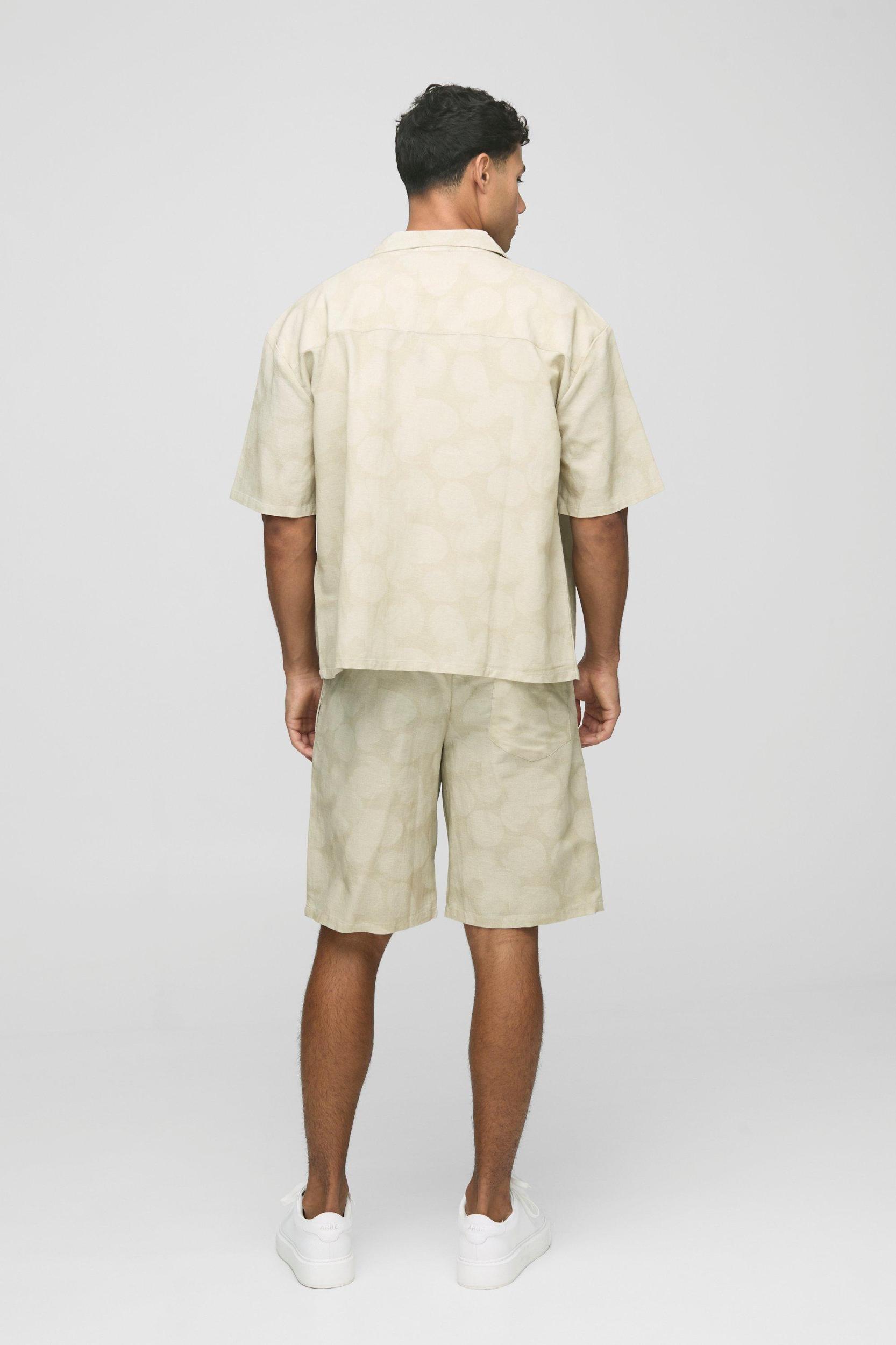 Oversized Printed Linen Blend Shirt & Short Set | boohooMAN USA Product Image
