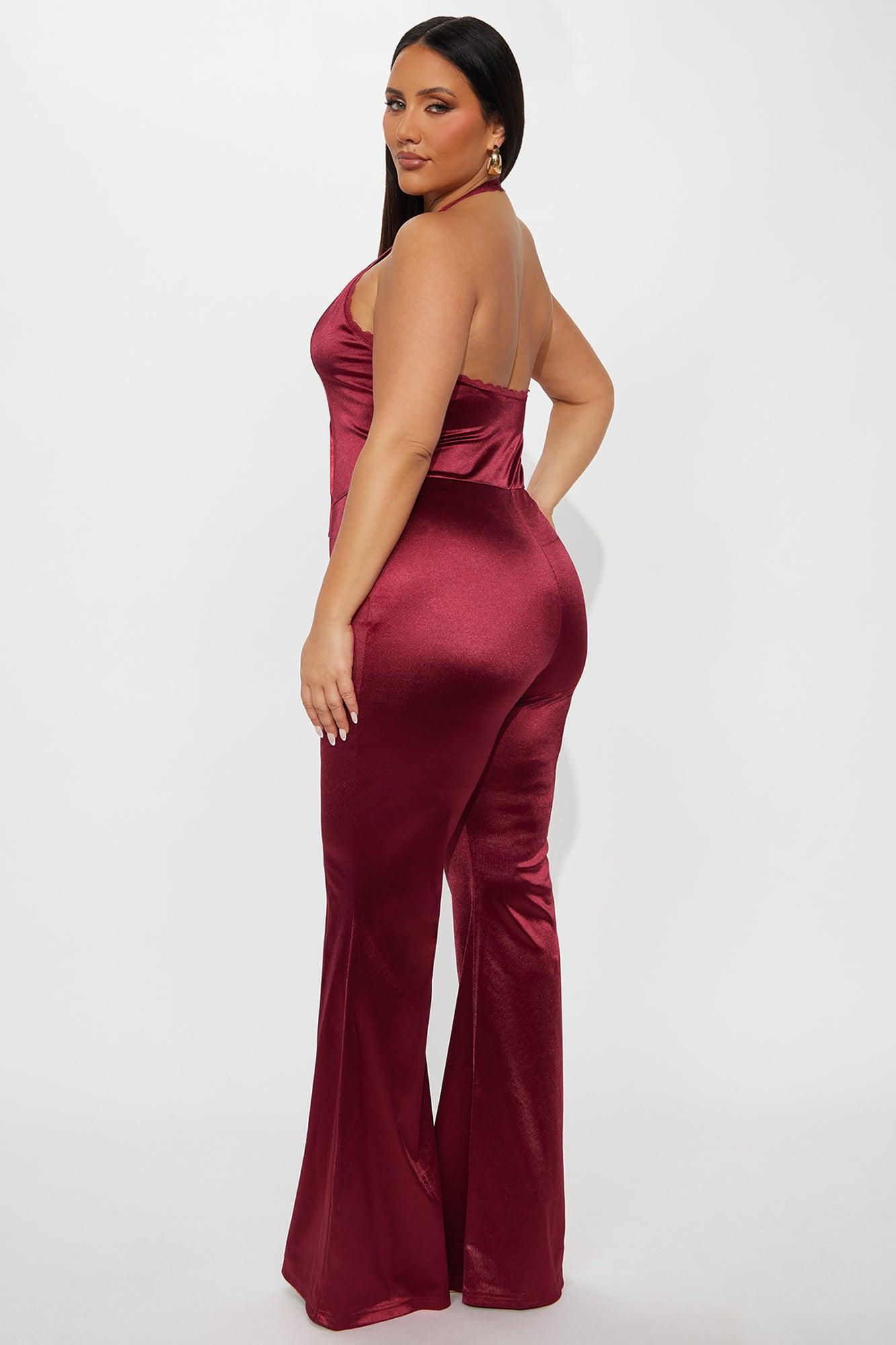 Seeking Some Fun Satin Jumpsuit - Wine Female Product Image