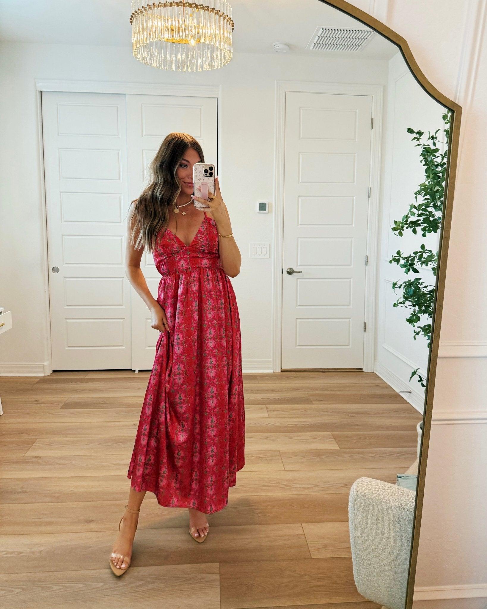 Joyful Pink Floral Satin Maxi Dress-FINAL SALE Product Image