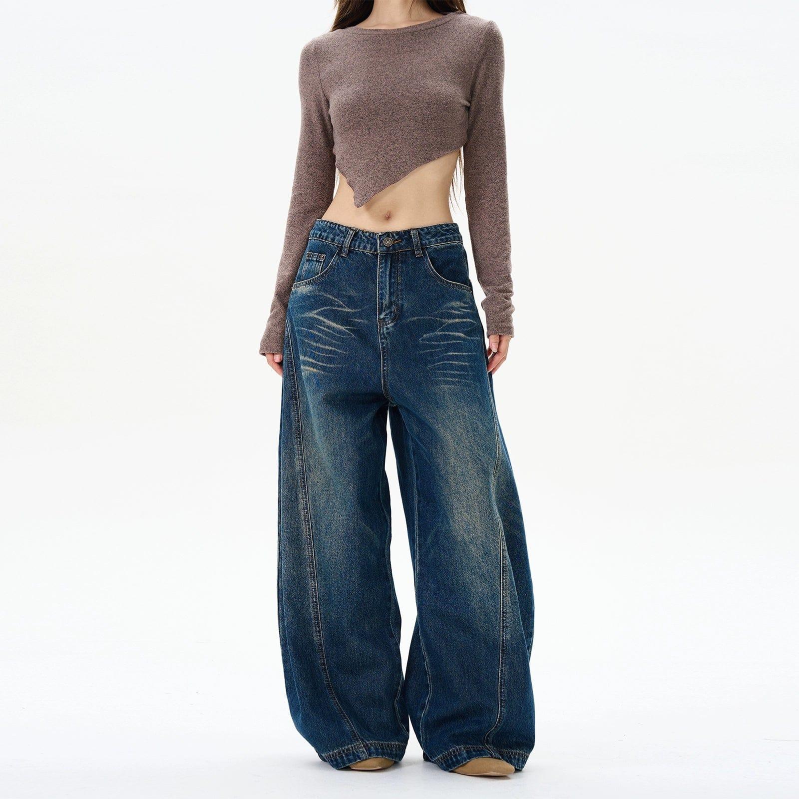 RT No. 12136 WASHED BAGGY JEANS Unisex Product Image