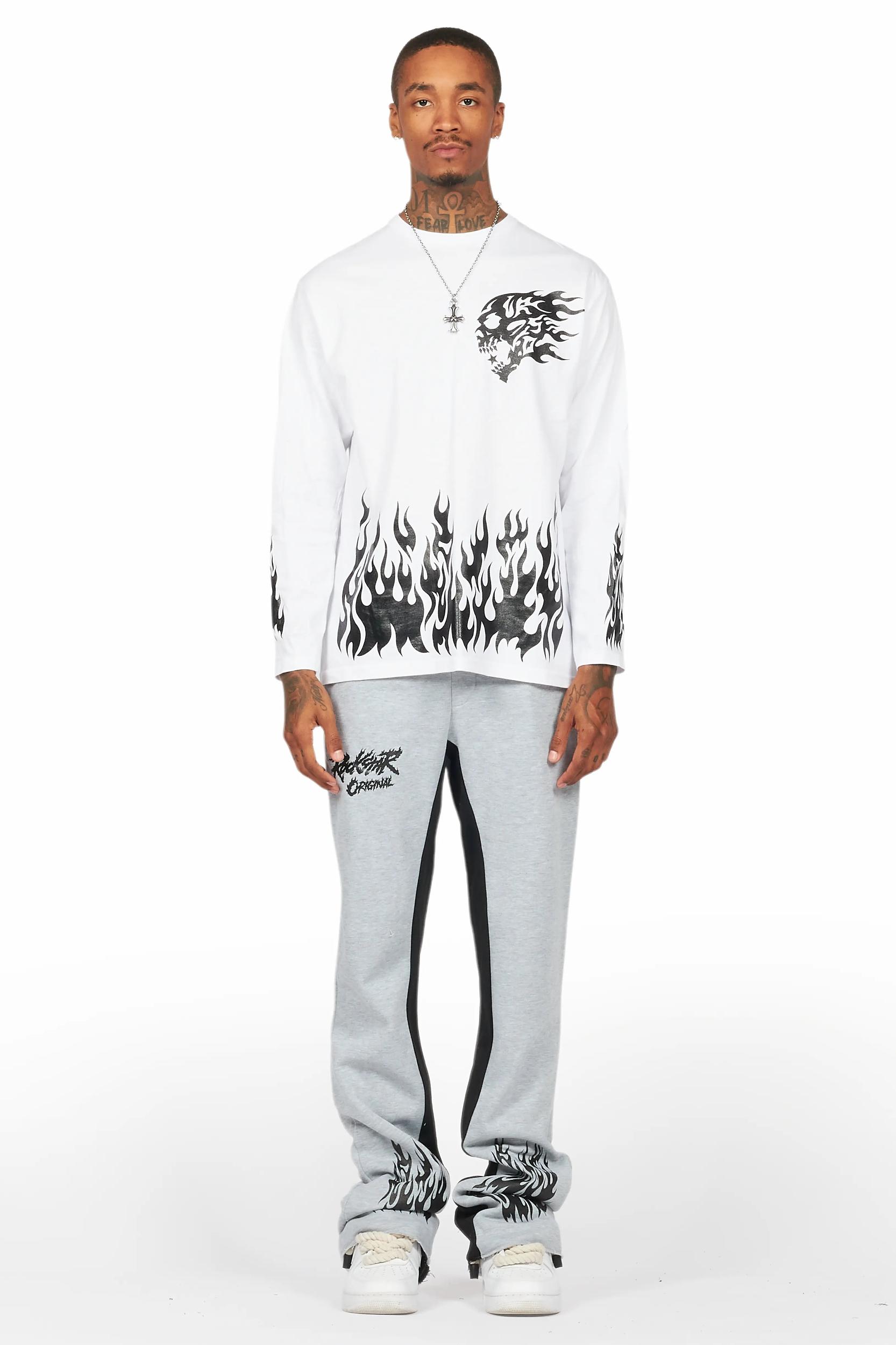 Bubble White/Grey Long Sleeve T-Shirt/Baggy Pant Set Male Product Image