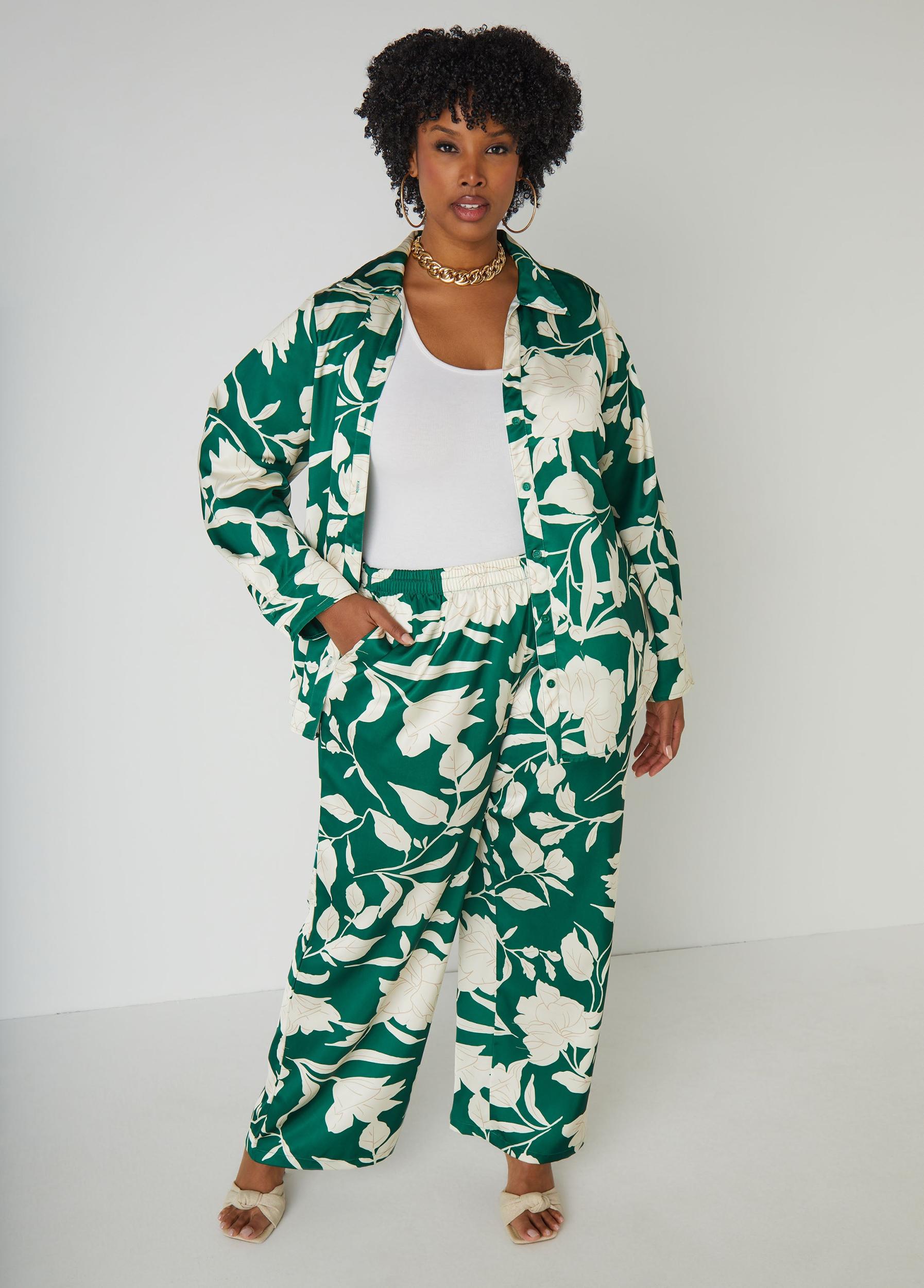 Floral Print Satin Wide Leg Pants Product Image