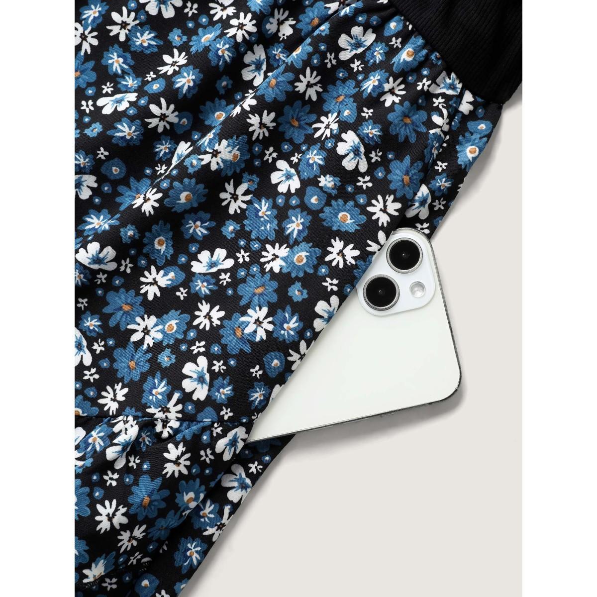 Plus Size Floral Asymmetrical Hem Bow-Tie Midi Dress BlackFlower Women Timeless Texture Round Neck Sleeveless Curvy BloomChic 10/M Product Image