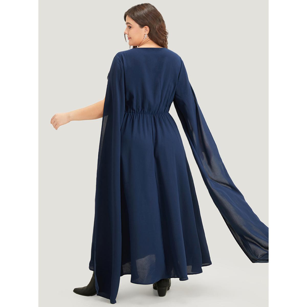 Plus Size Halloween Sequin Detail Embroidered Cut Out Dress DarkBlue Women Elegant Patchwork Round Neck Sleeveless Curvy Long Dress BloomChic 14-16/1X Product Image