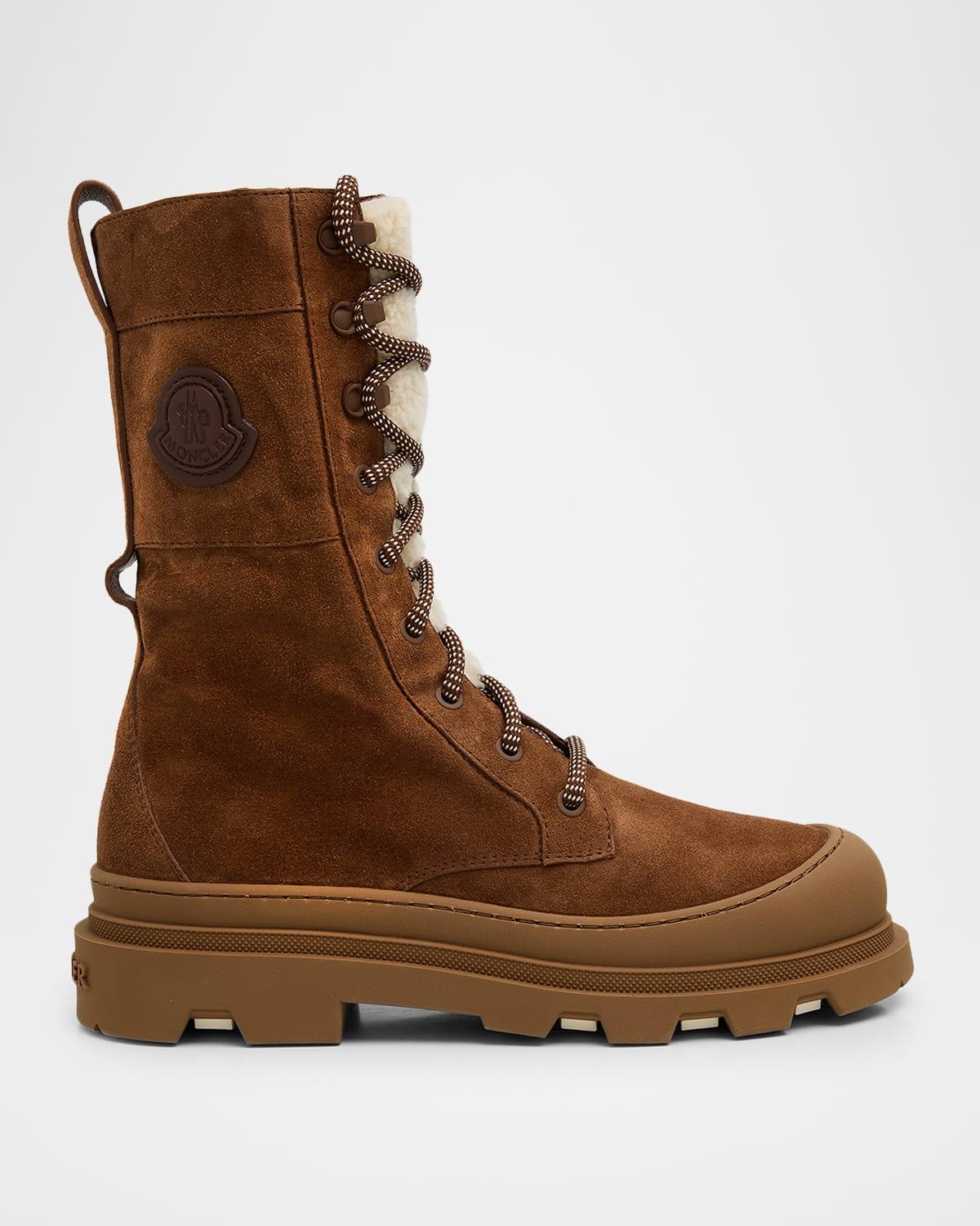 MONCLER Vera High Shearling-trimmed Suede Mid-calf Boots In Brown Product Image