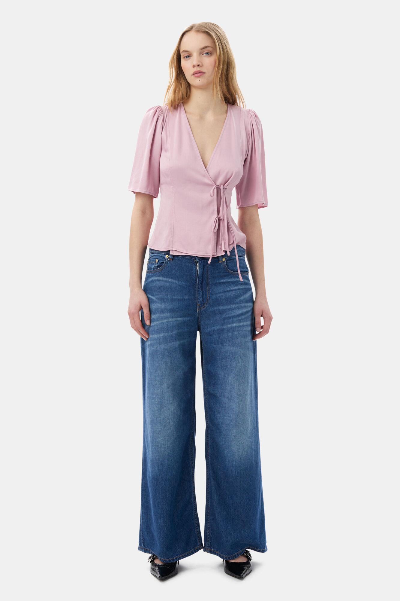 Pink Washed Satin Wrap Blouse Product Image