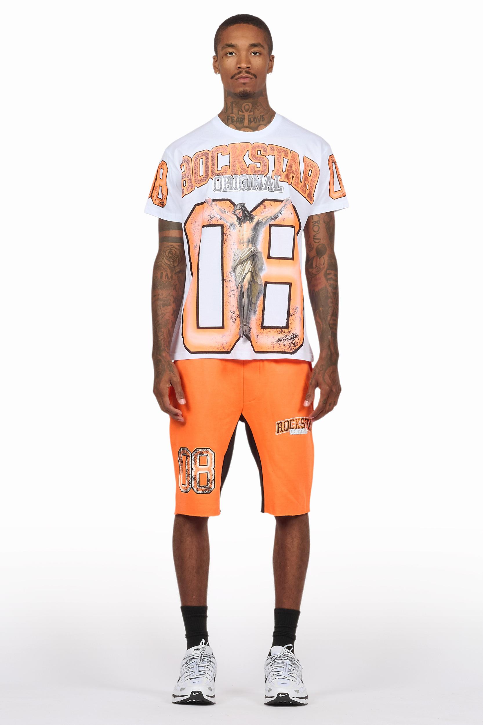 Fields White/Orange Raw Edge T-Shirt Short Set Male Product Image