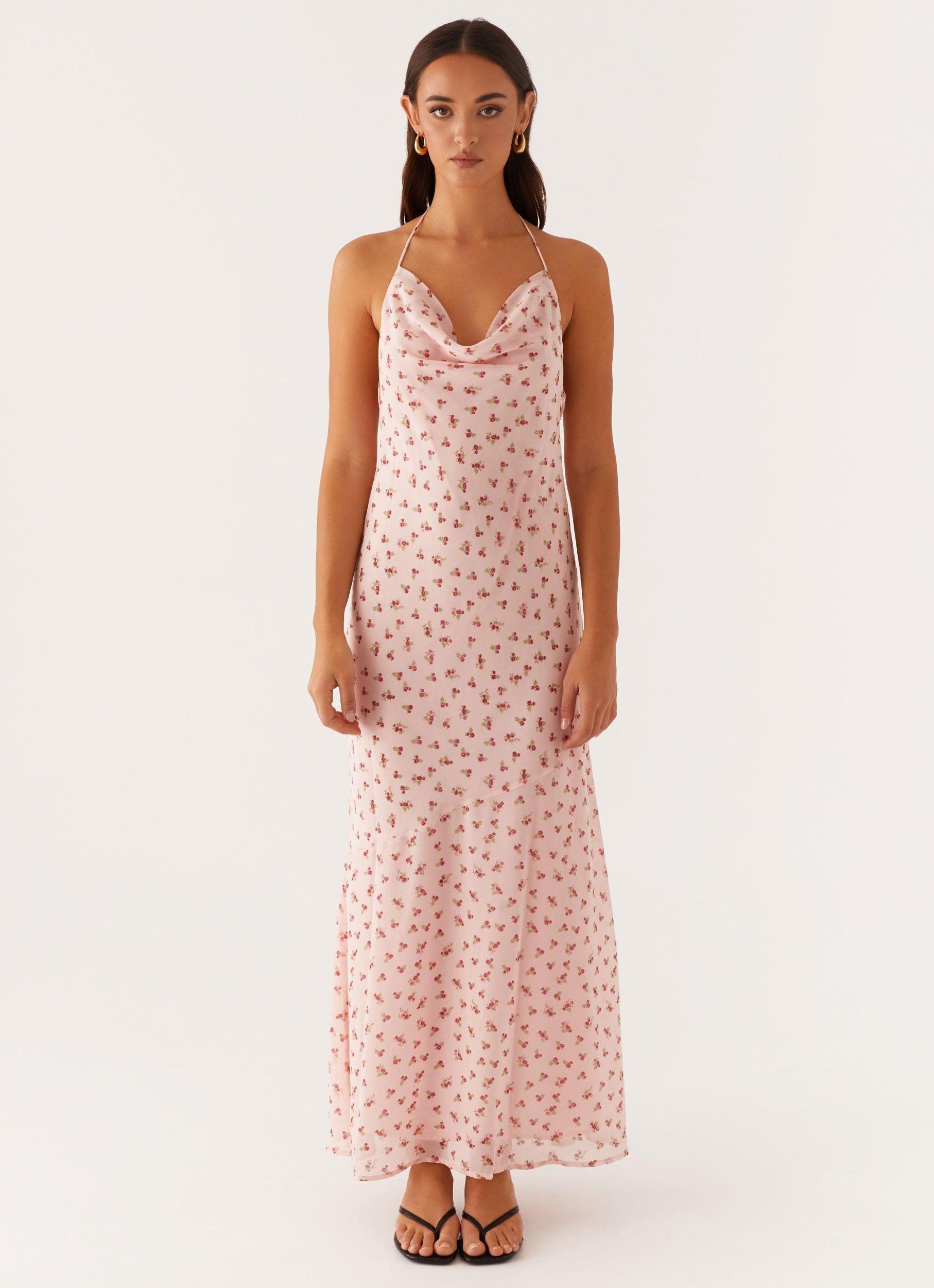 Alianna Cowl Neck Mesh Maxi Dress - Pink Flower Product Image