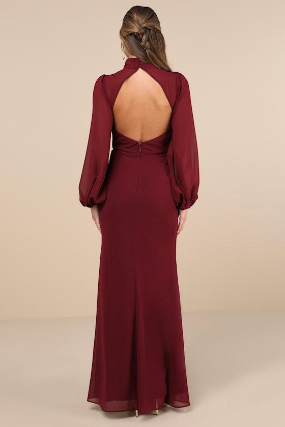 Graceful Entrance Plum Purple Long Sleeve Backless Maxi Dress Product Image