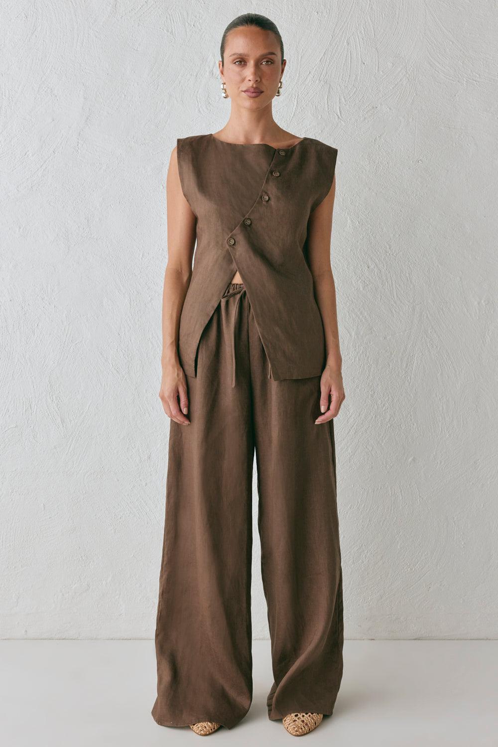 Raya Linen Pants Chocolate Product Image