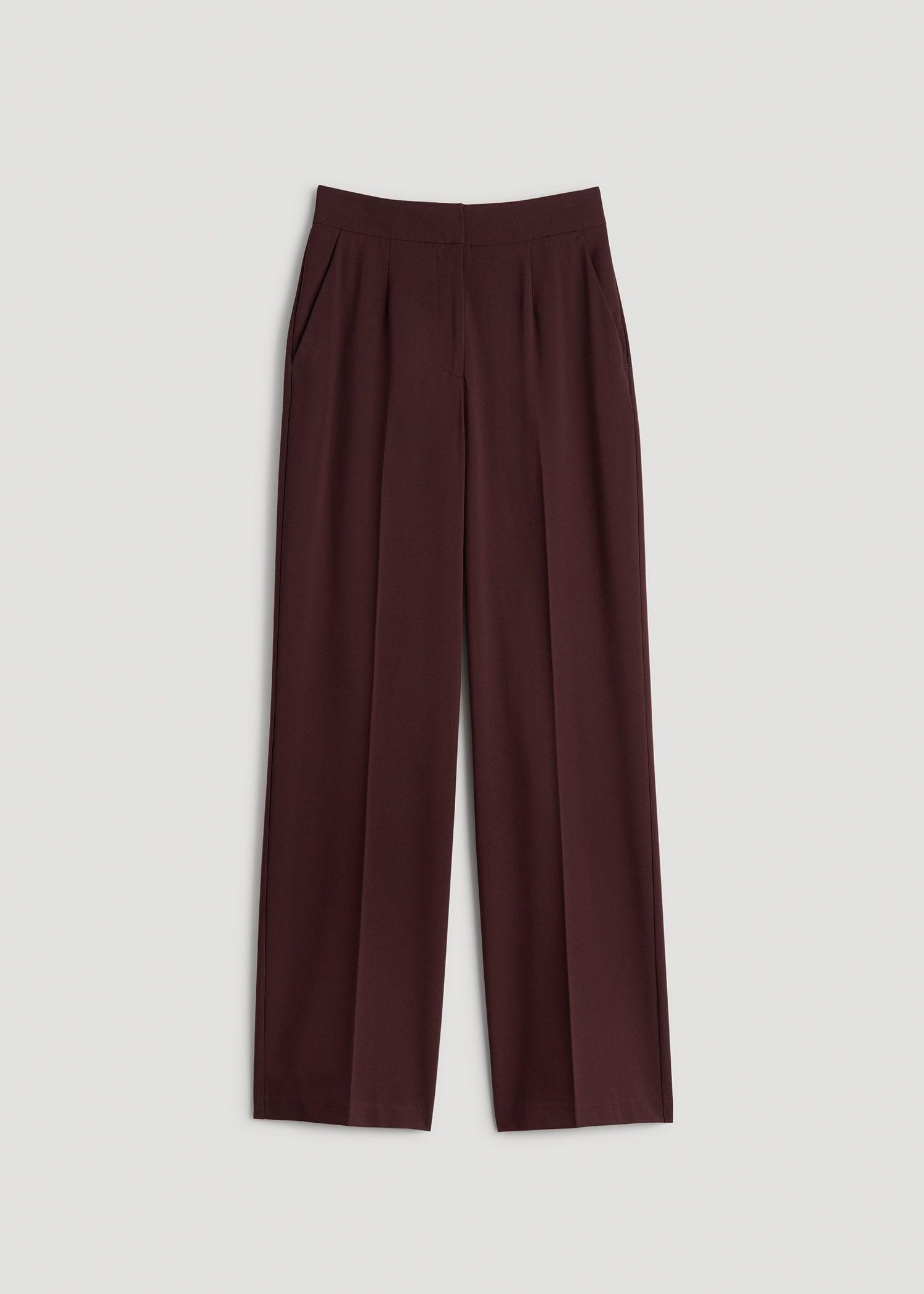 Flat Front Wide Leg Dress Pants for Tall Women in Oxblood Product Image