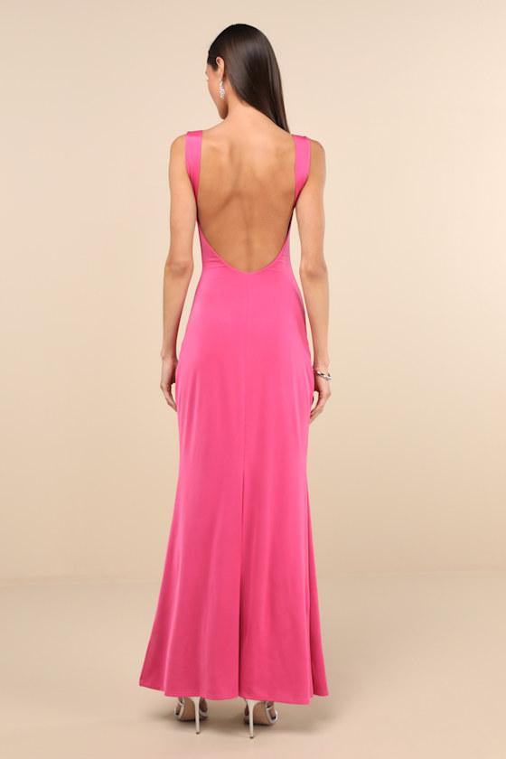 Inspiring Glamour Fuchsia Backless Column Maxi Dress Product Image