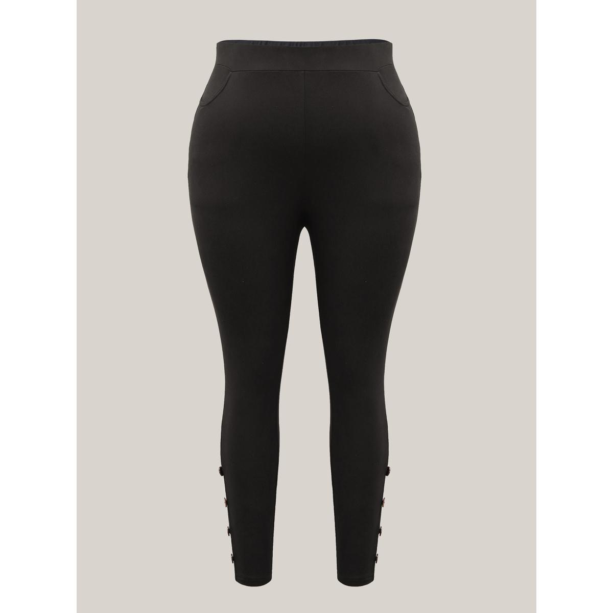 Plus Size Button Detail Mid-Rise Skinny-Fit Pants Women Black Resort High stretch Skinny Mid Rise Vacation Leggings BloomChic 14-16/1X Product Image