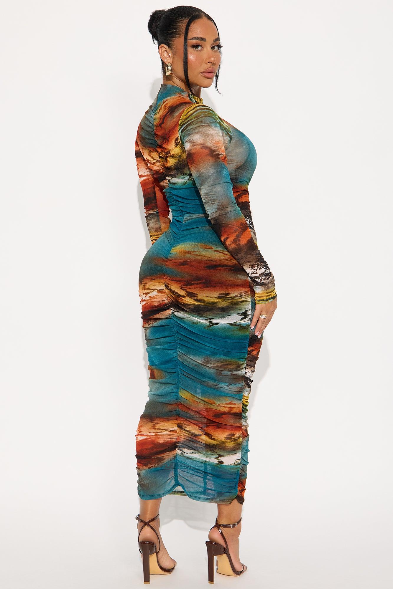 Marlena Mesh Ruched Midi Dress - Multi Color Female Product Image