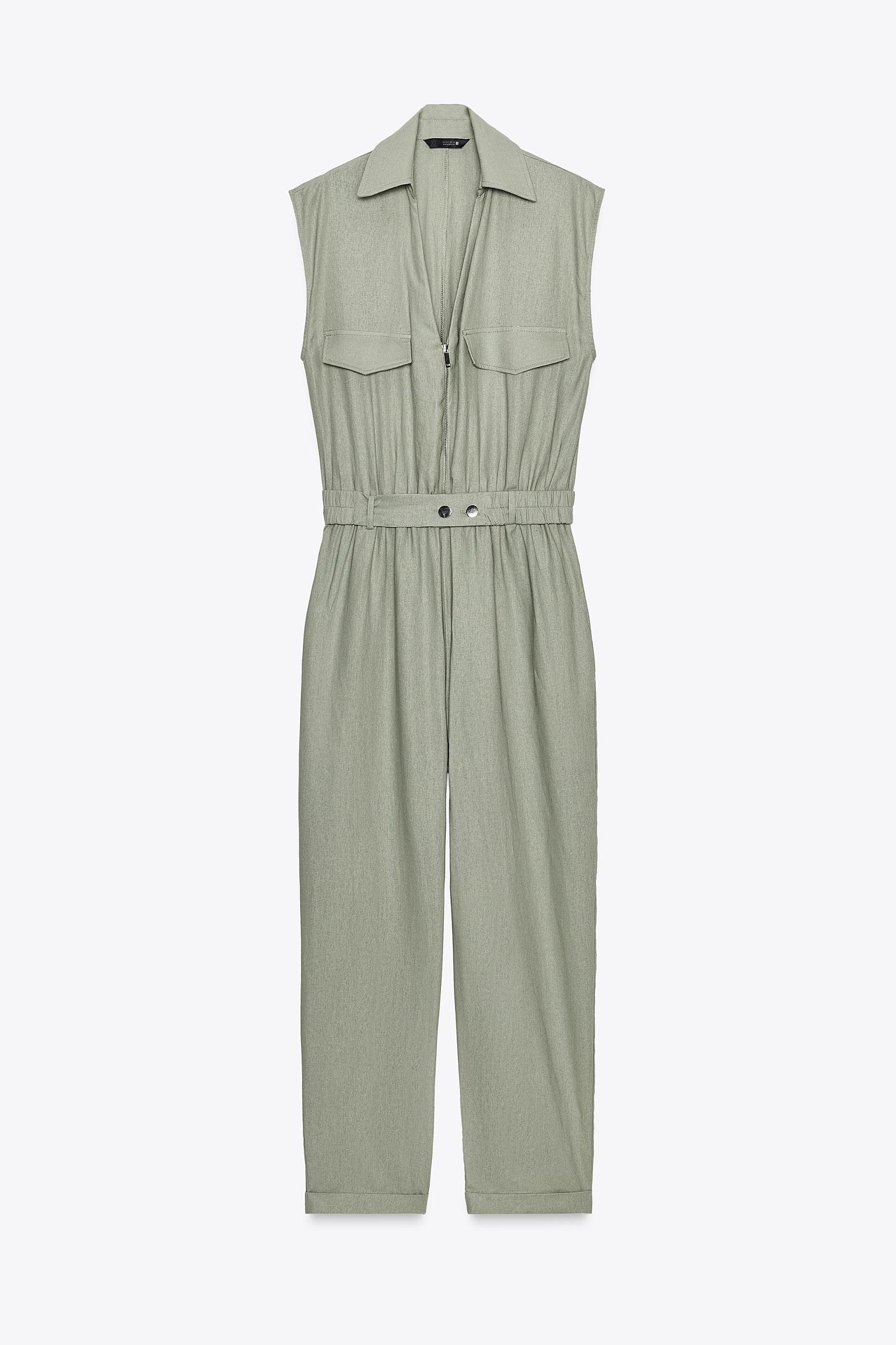 LINEN BELTED LONG JUMPSUIT Product Image