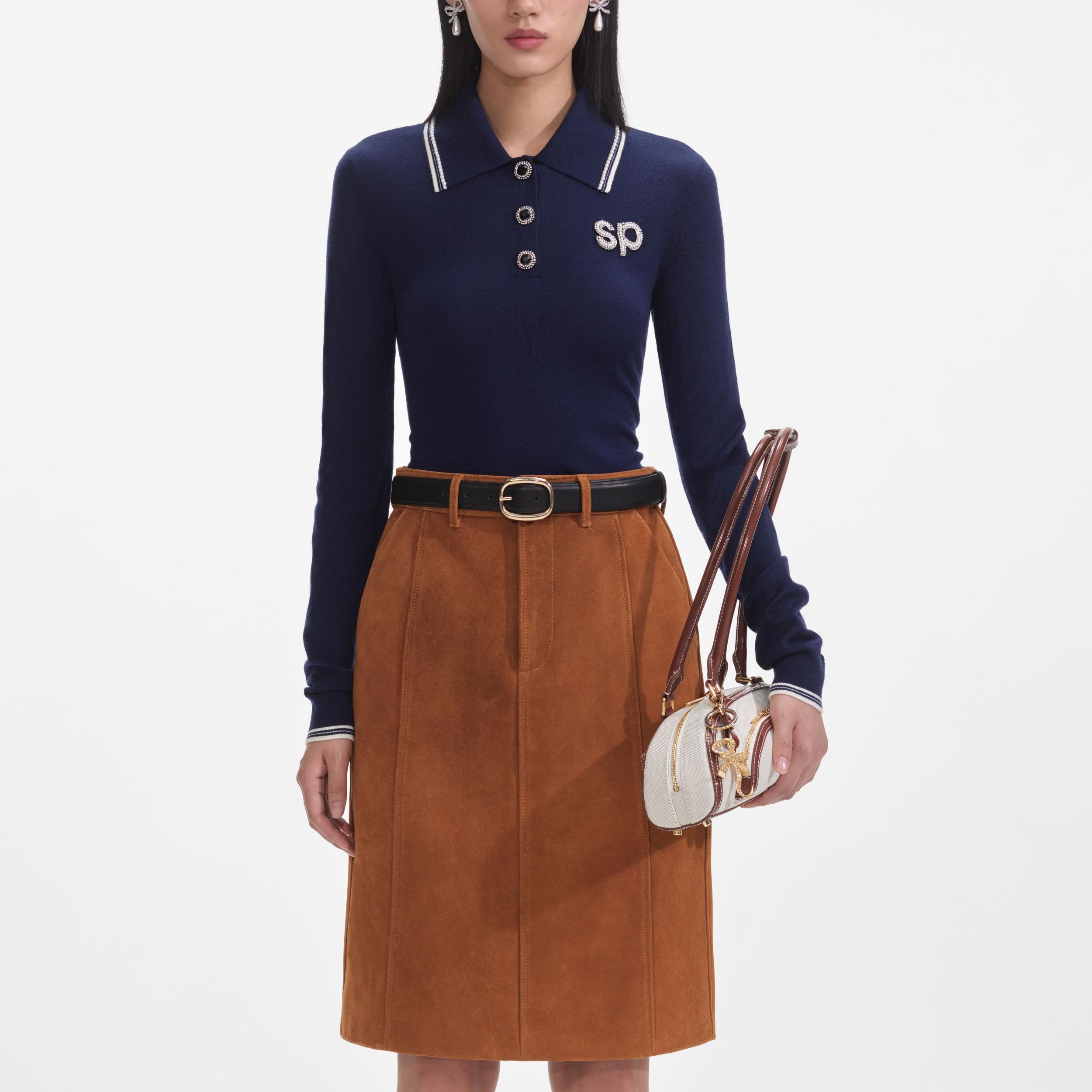 Brown Suede Midi Skirt Product Image