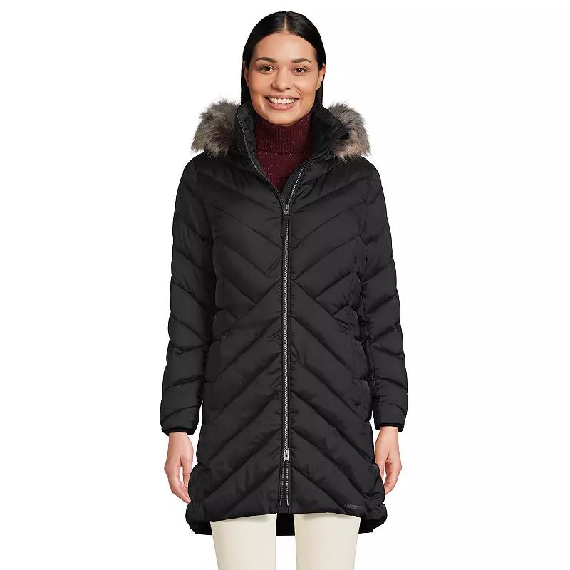 Petite Lands’ End Insulated Cozy Fleece Lined Faux-Fur Trim Hood Puffer Coat, Women's,  Product Image