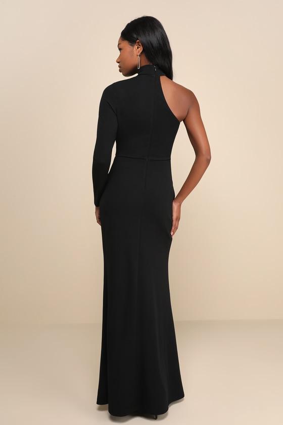 Keep It Interesting Black Cutout One-Shoulder Maxi Dress Product Image
