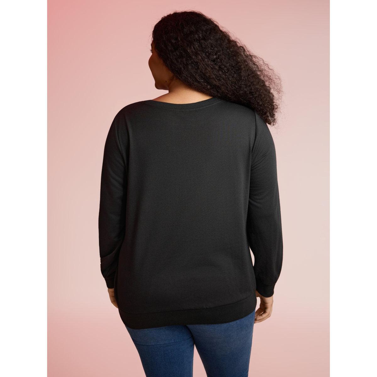 Plus Size Skeleton Embroidered Crew Neck Sweatshirt Women Black Leisure Patchwork Loose Round Neck Casual Sweatshirts BloomChic 28/5X Product Image
