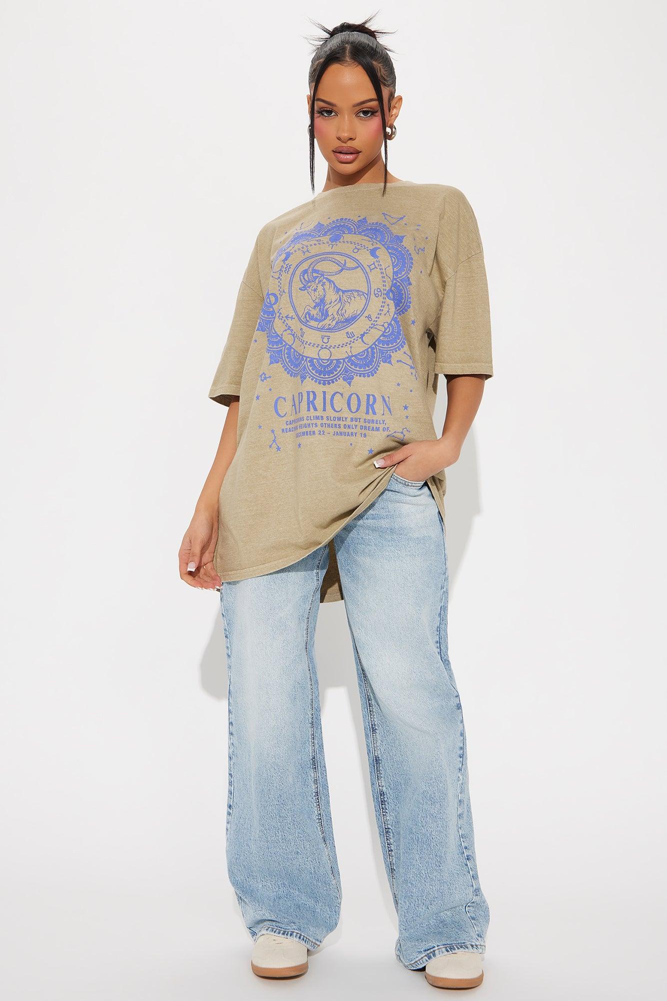Capricorn Love Washed Oversized Tee - Khaki Product Image