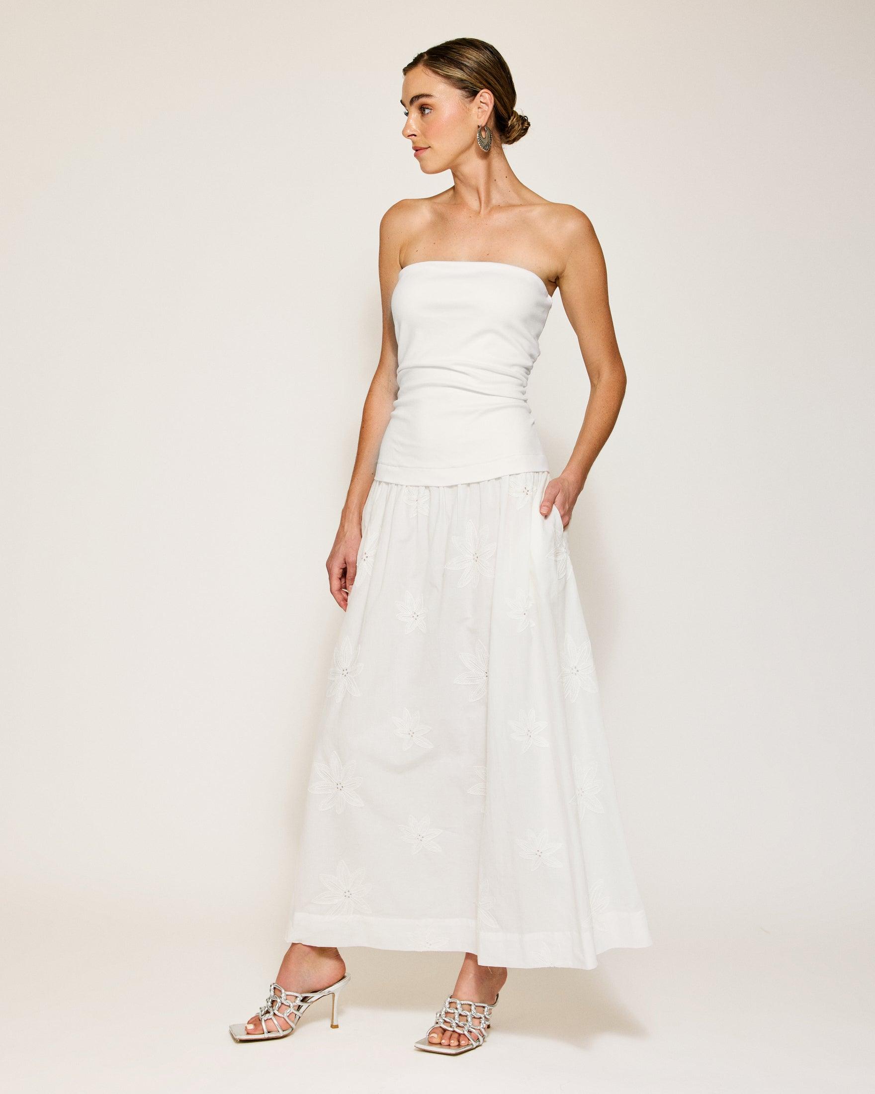 Line & Dot | Emberly Mix- Media Dress | White Product Image