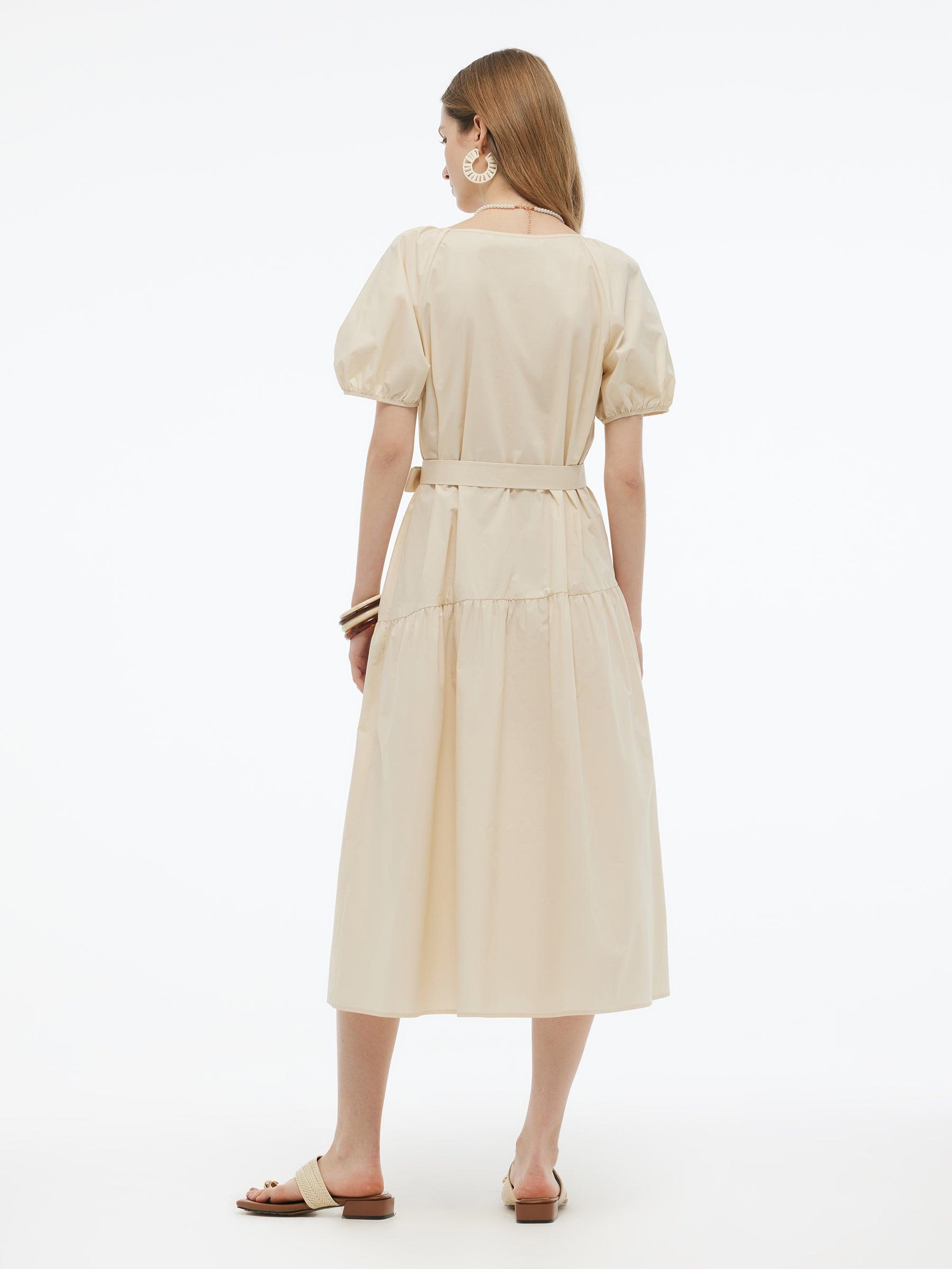 100% Cotton A-Line Women Maxi Dress With Two Tie Belts Product Image