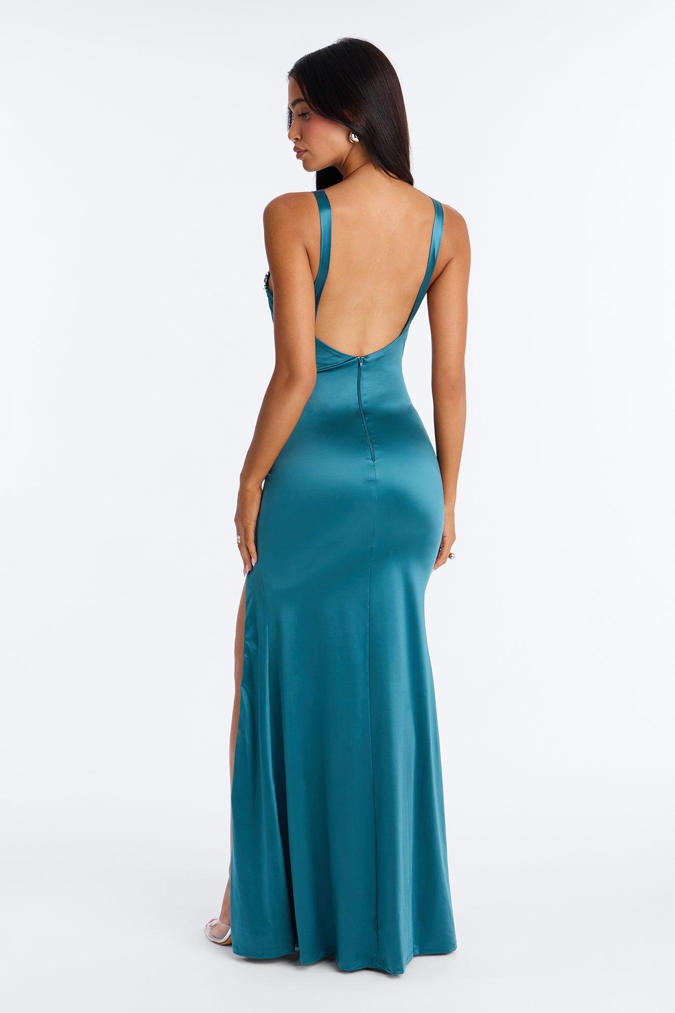 Thea Lace Satin Maxi Dress - Jade Female Product Image