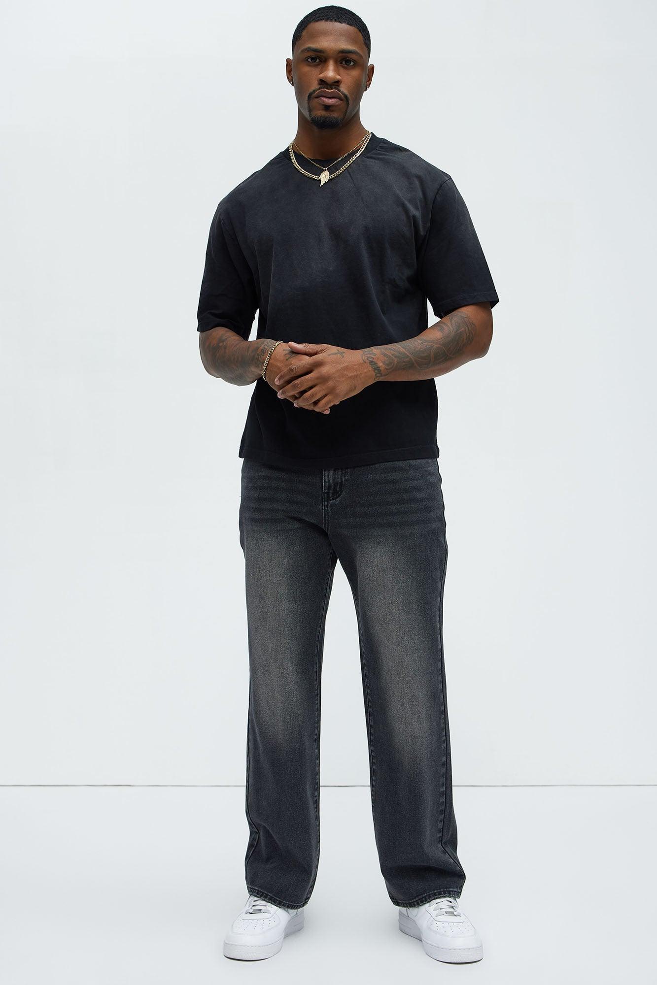 Drawstring Belt Straight Jeans - Black Wash Product Image