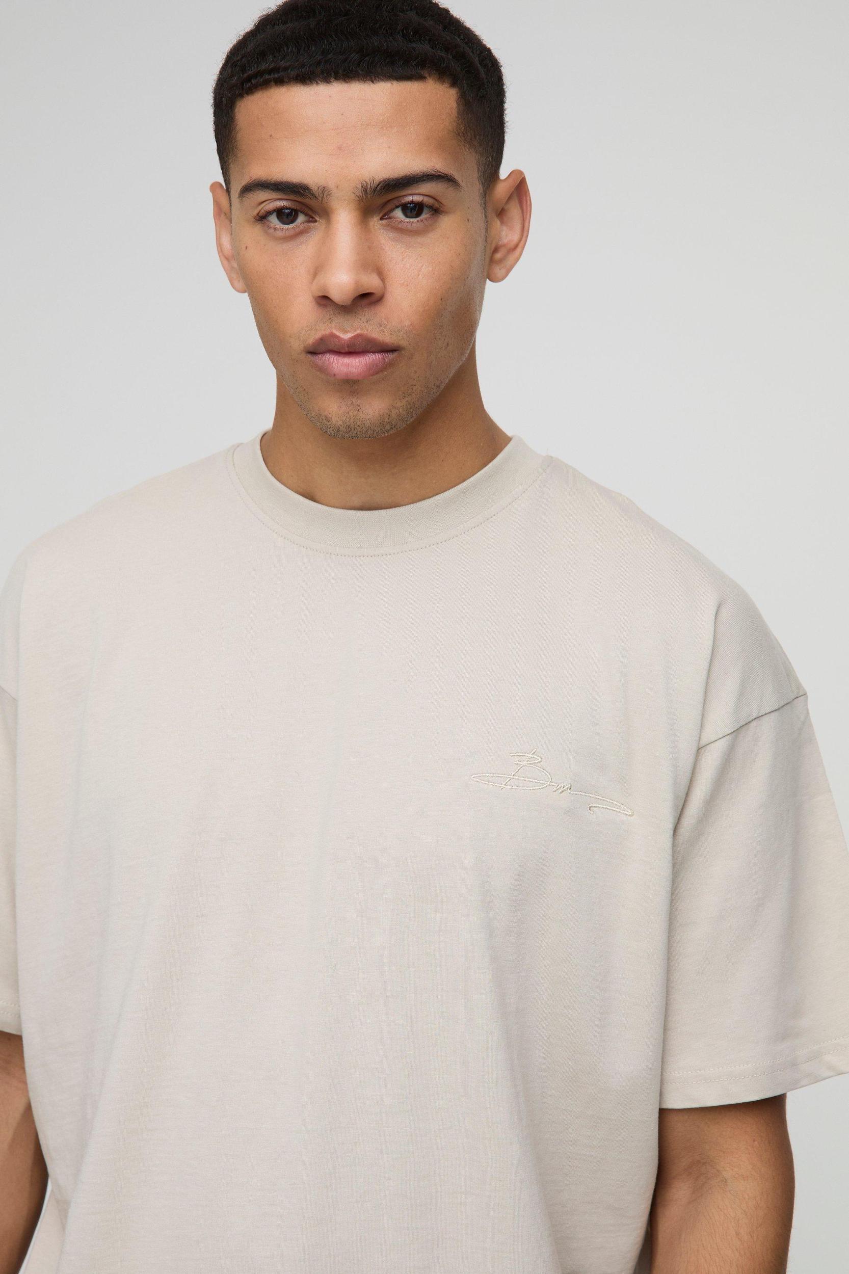 Oversized BM Signature Embroidered Crew Neck T-shirt | boohooMAN USA Product Image