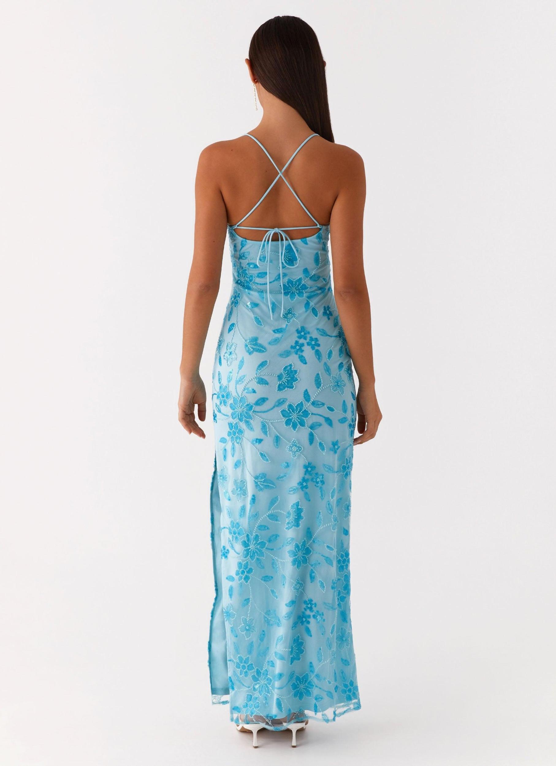Bright Lights Beaded Maxi Dress - Blue Product Image