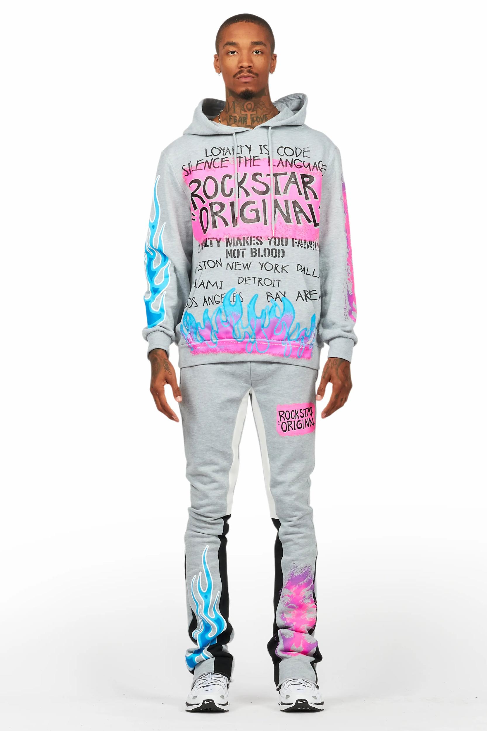 Beno Heather Grey Stacked Flare Hoodie Track Set Male Product Image