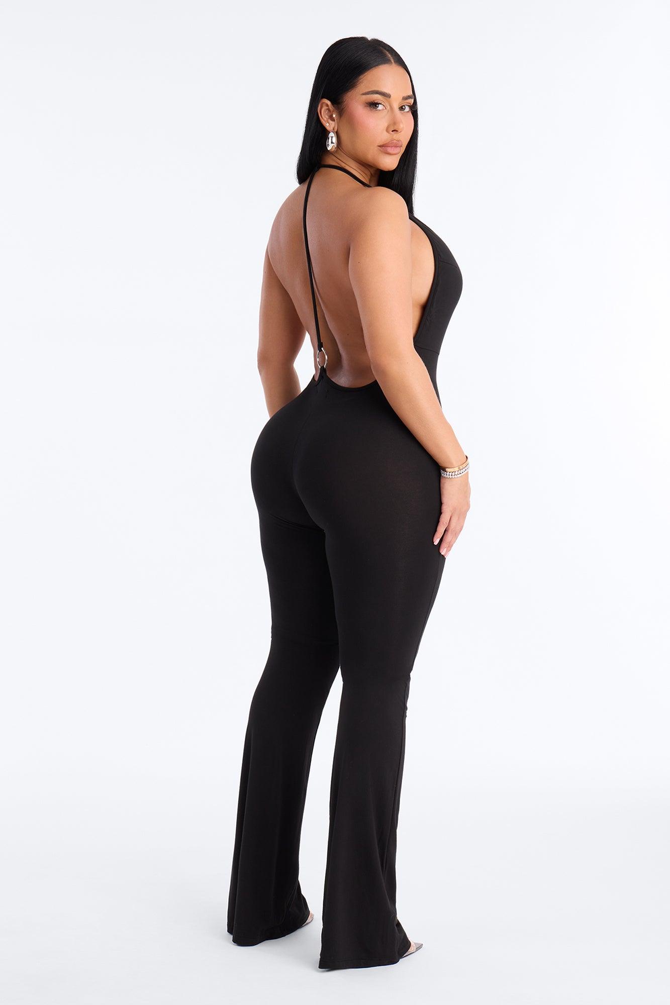 Belen Backless Flare Jumpsuit - Black Female Product Image