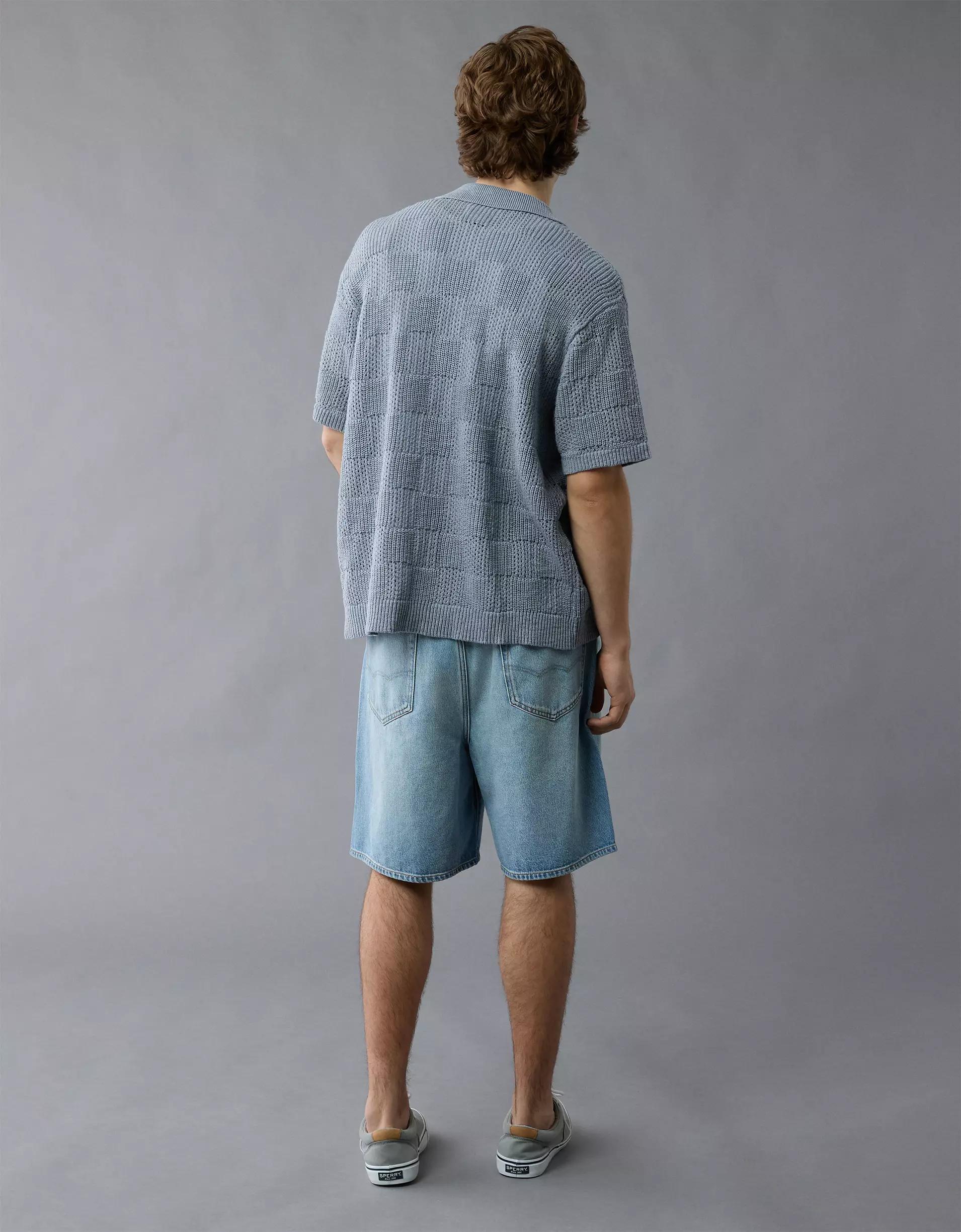 AE Weekend Checkerboard Button-Up Sweater Polo Shirt Product Image