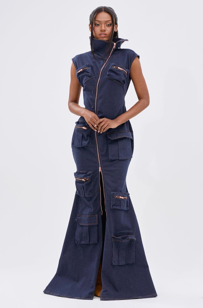 DONT MESS WITH ME COLLARED DENIM MAXI DRESS Product Image