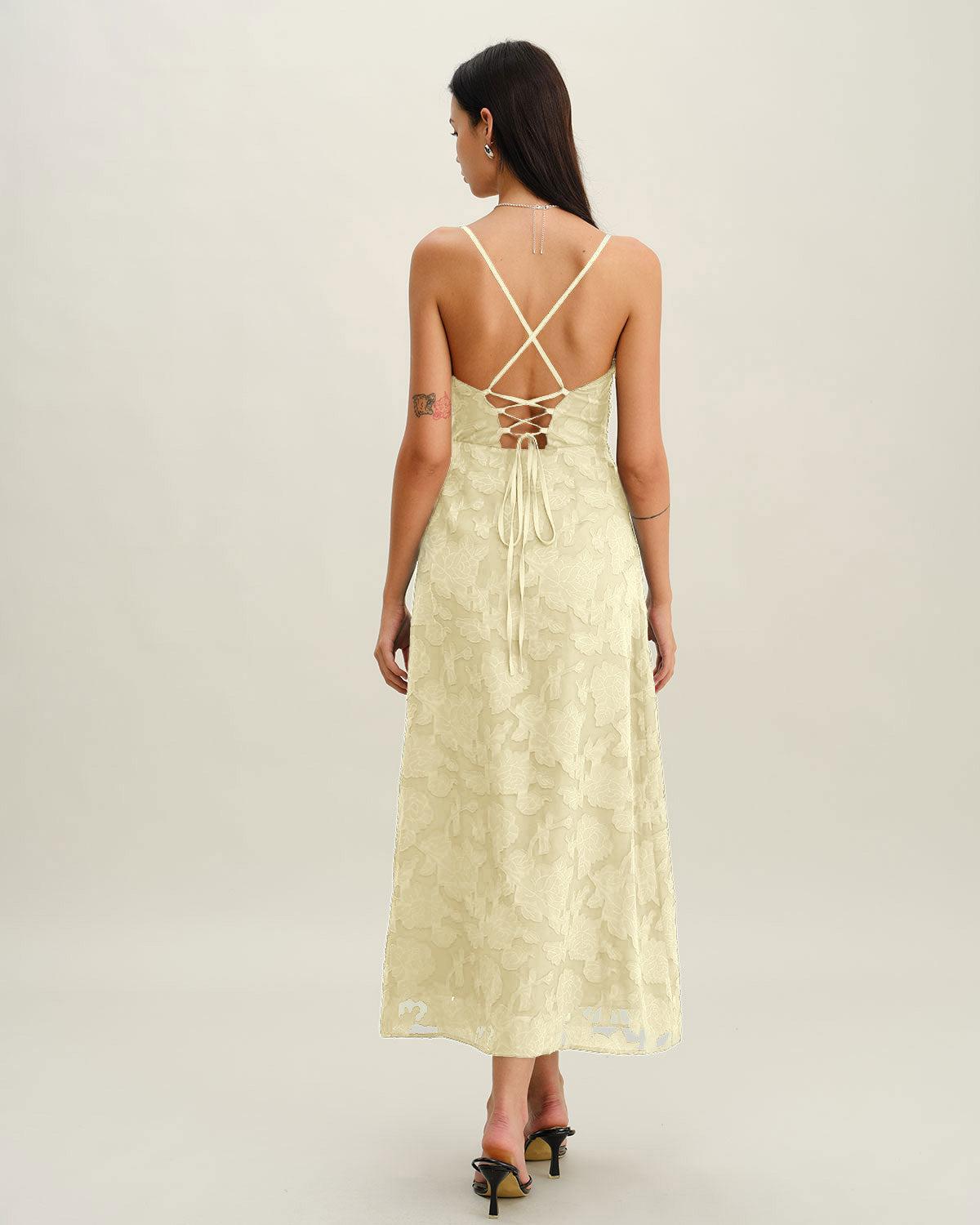 Yellow Jacquard Corset Slip Maxi Dress Product Image