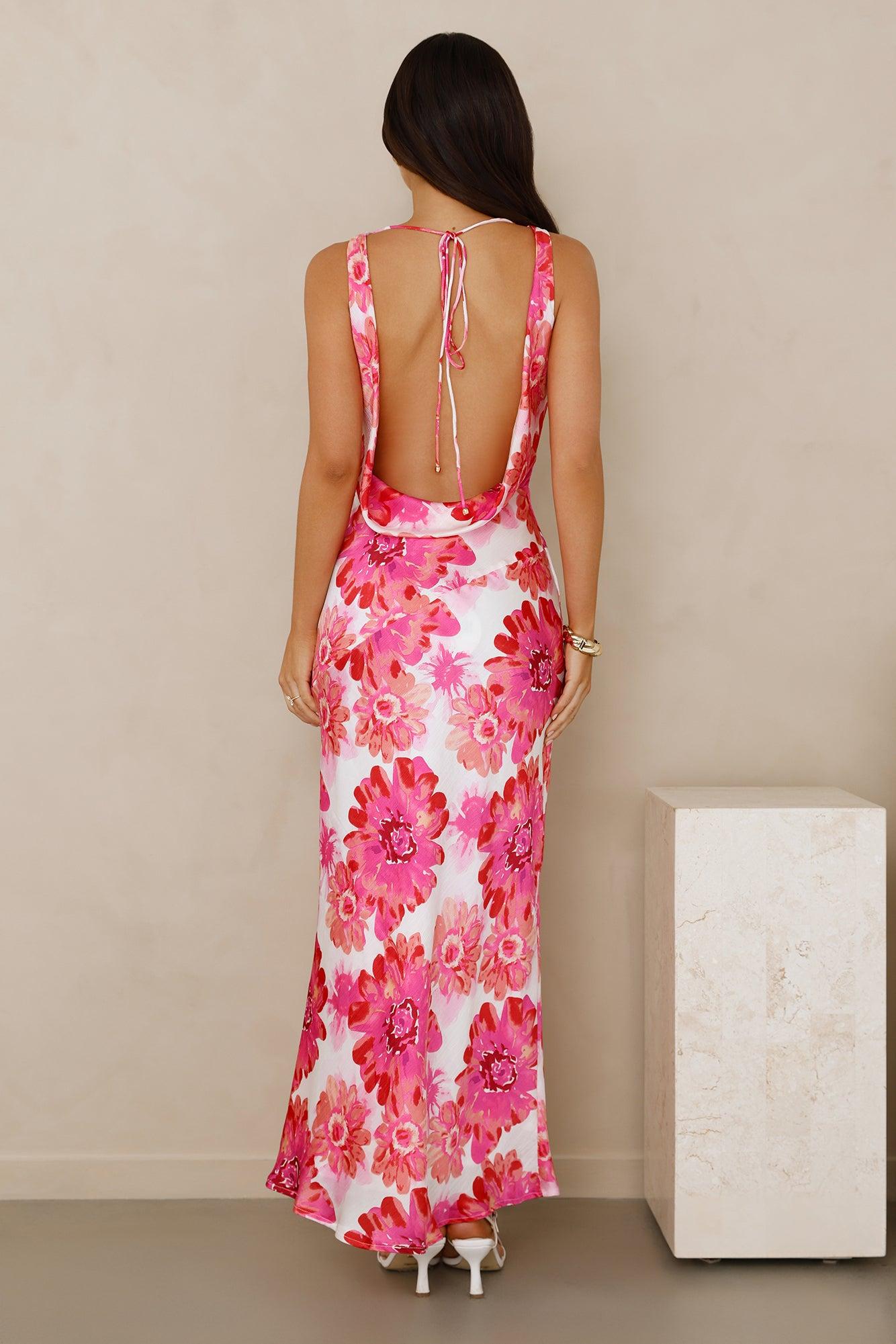 Romantic Steps Satin Maxi Dress Pink Product Image