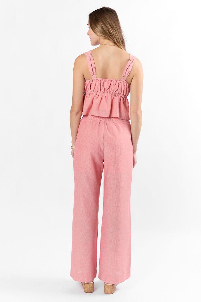 To The Sun Coral Striped Peplum Two Piece Set FINAL SALE Product Image