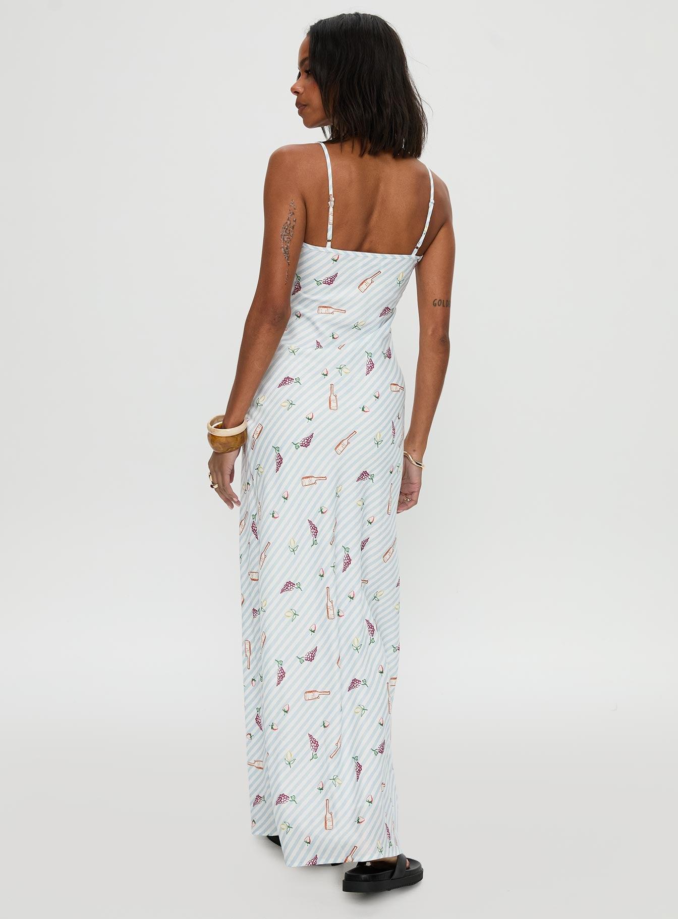 Esra Linen Strapless Maxi Dress - Blue Product Image