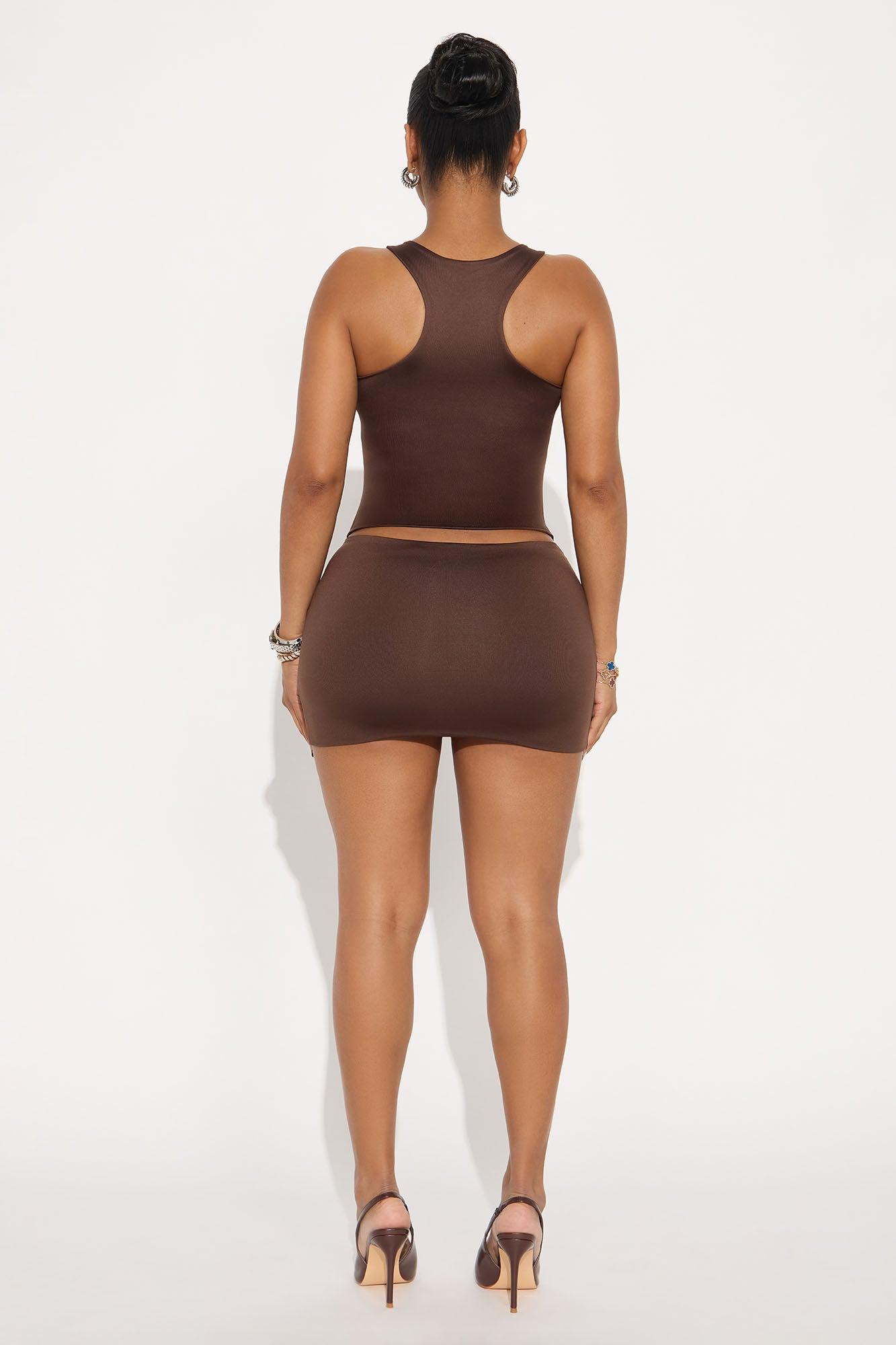 Contour Double Lined High Neck Tank Top - Chocolate Female Product Image