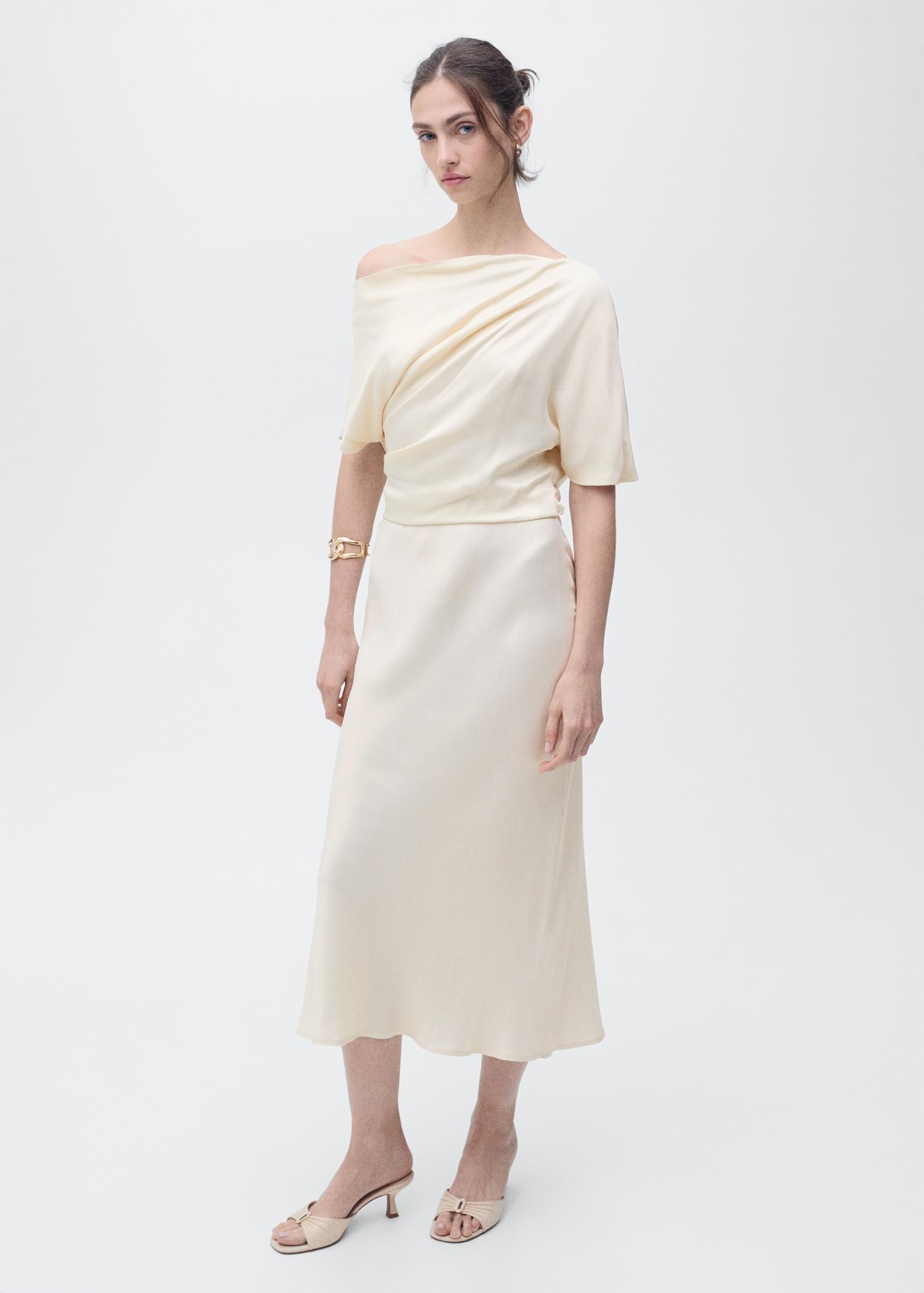Draped asymmetrical midi-dress - Women | MANGO USA Product Image