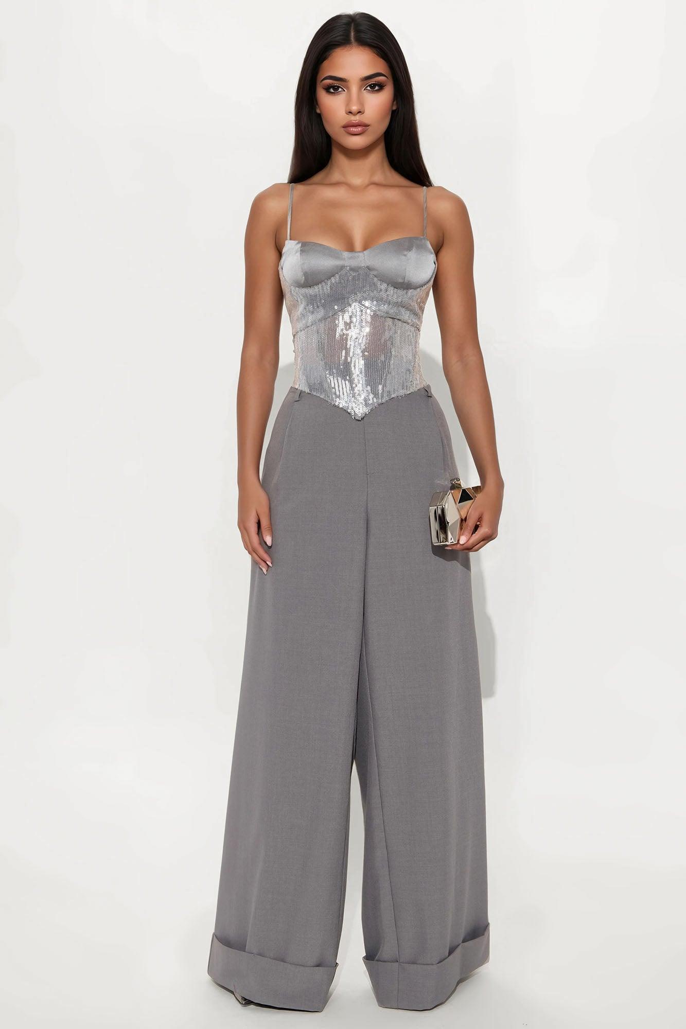 Glam Up Sequin Corset Top - Grey Female Product Image