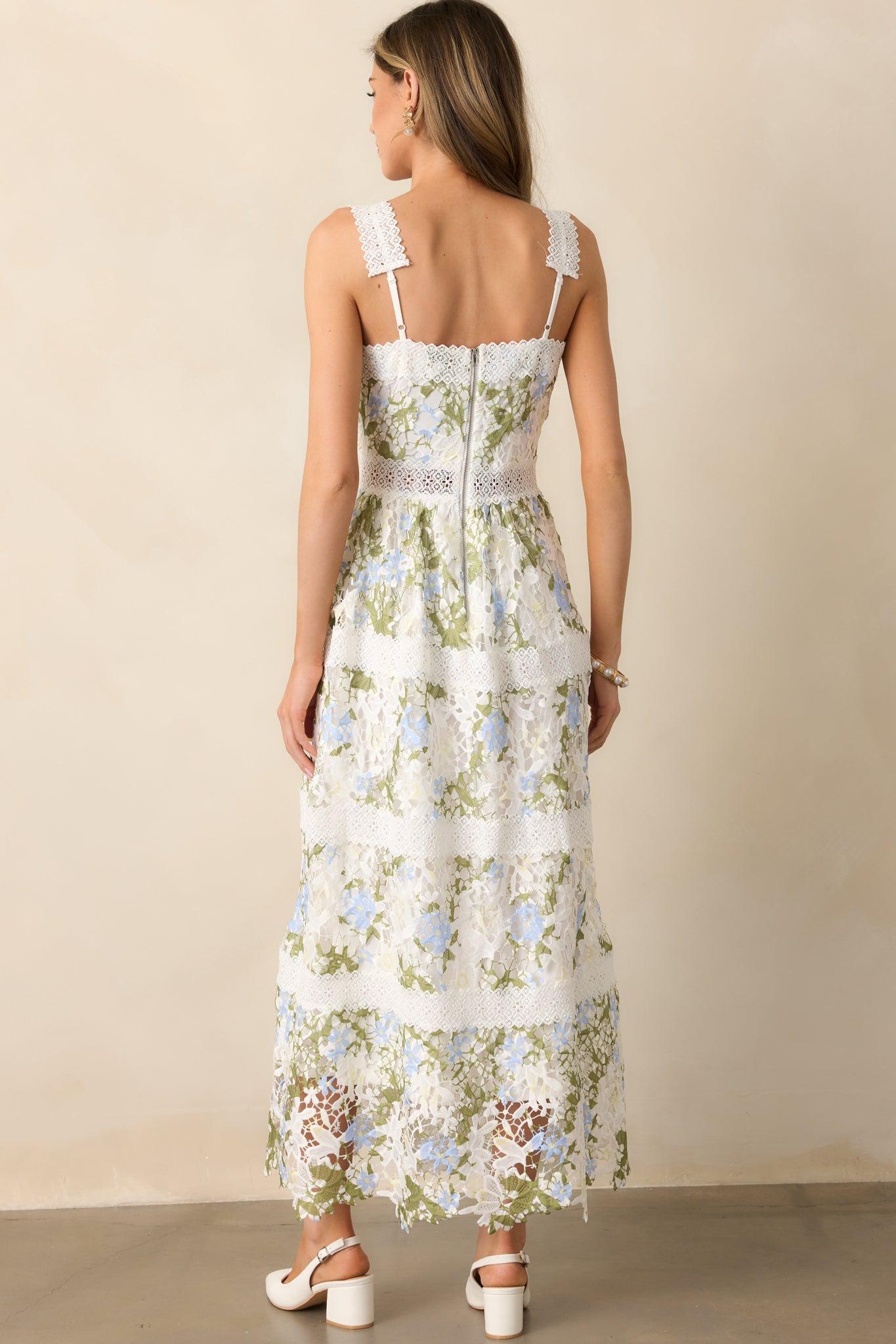 Spring Romance Ivory Floral Embroidered Maxi Dress Product Image